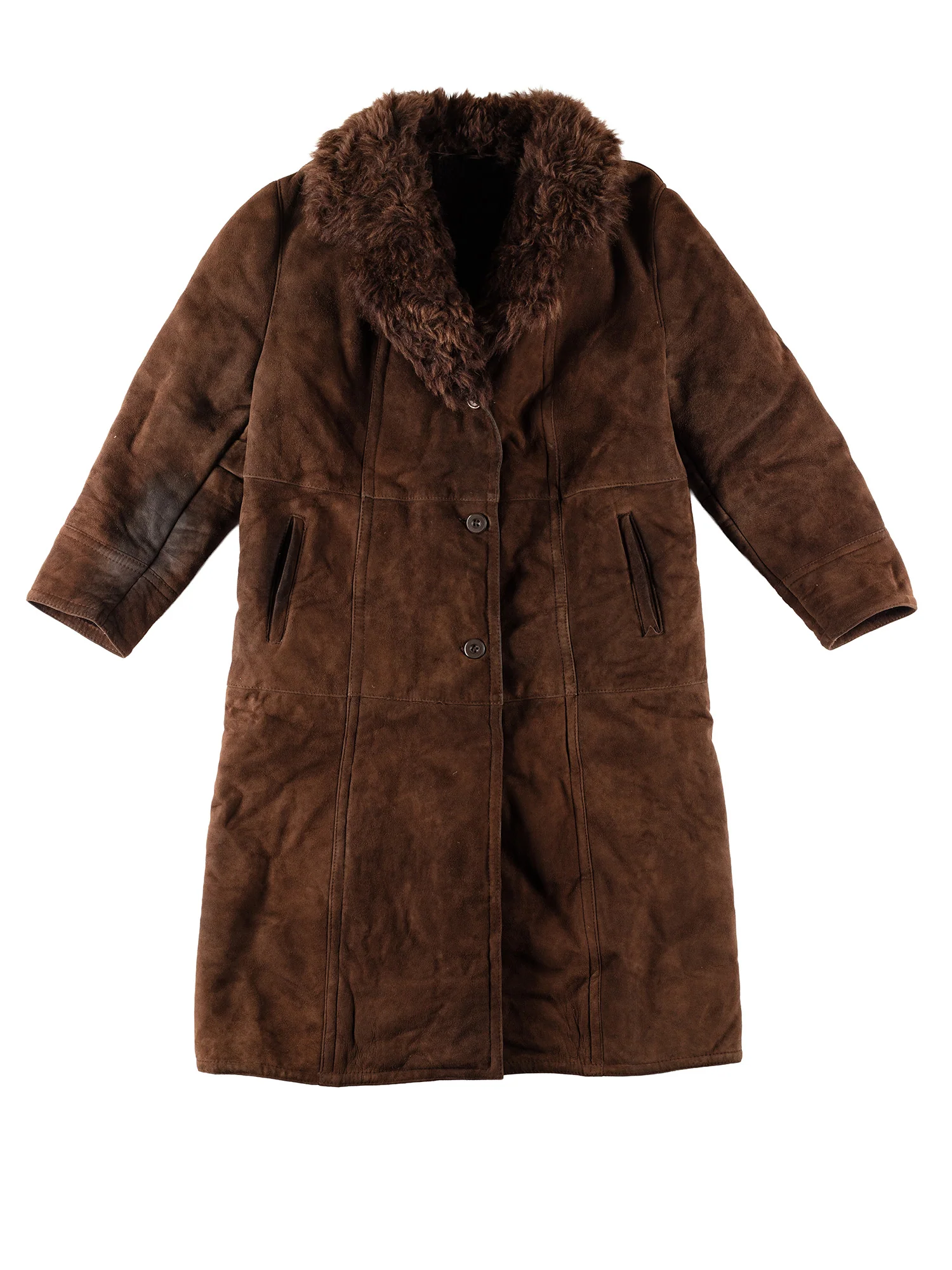 Vintage 80's Women Sheepskin Maxi Coat in Brown by Northern Grip