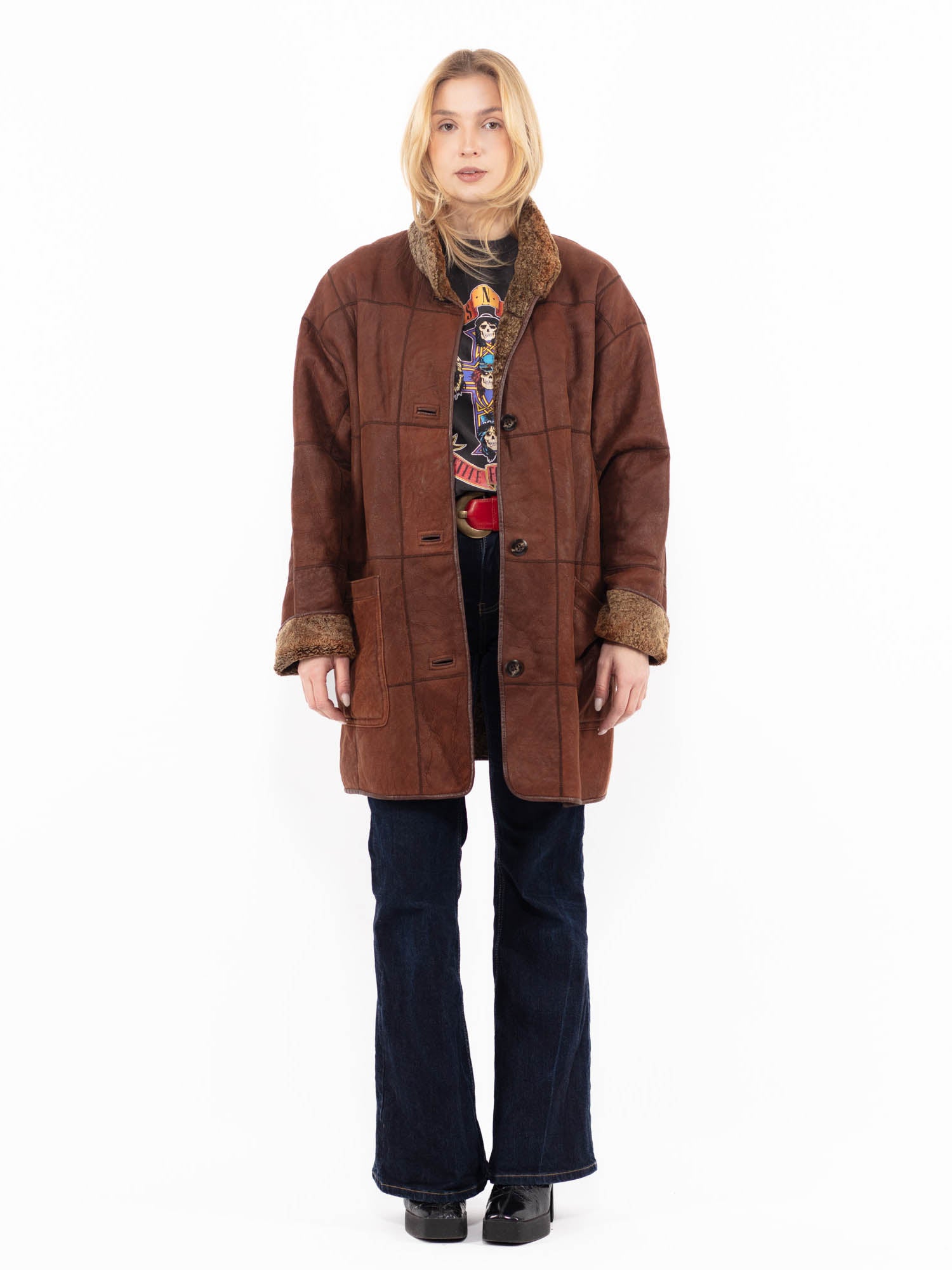 Vintage 90's Women Sheepskin Coat in Brown by Northern Grip