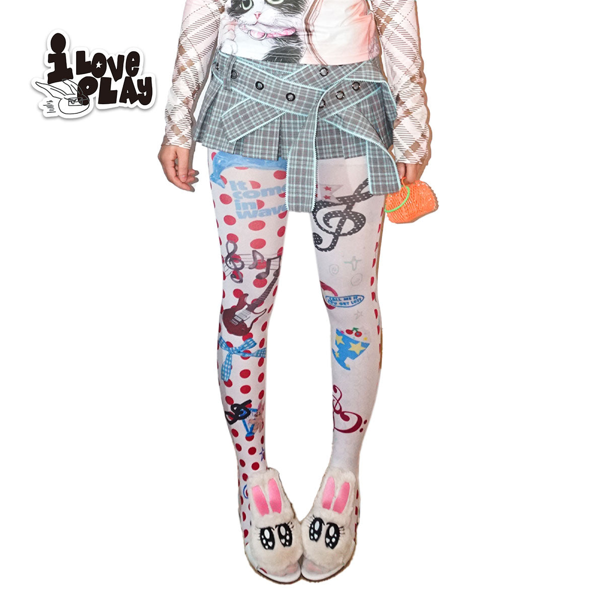 Y2K Velvet Tights Red Polka Dot Collage Print - Loveplay by Land Decora