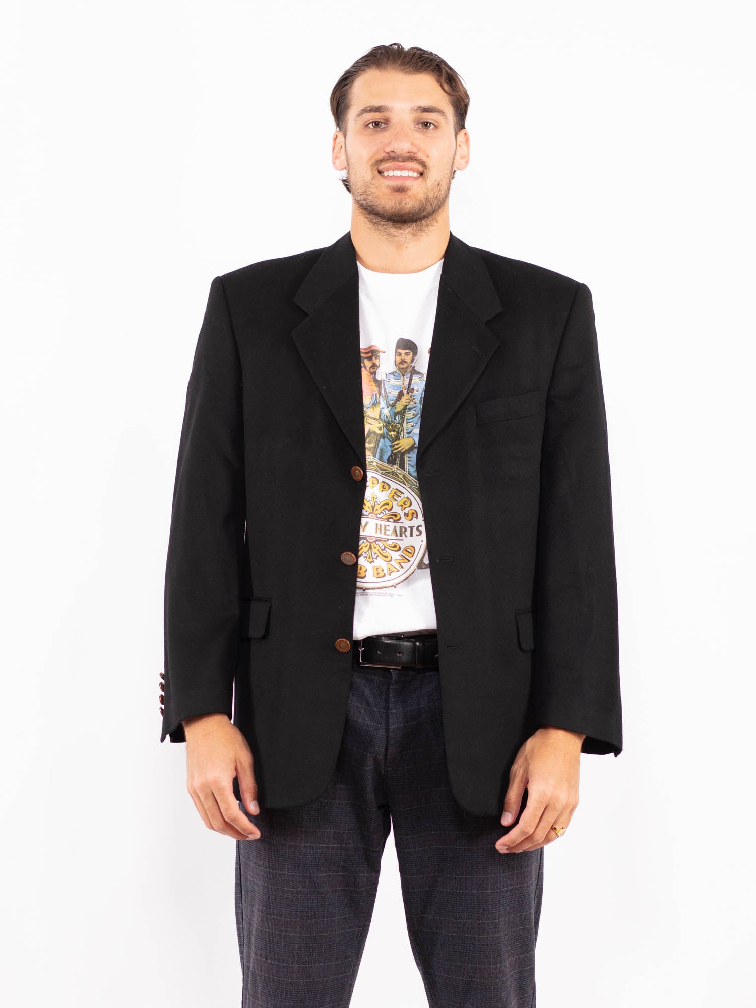 Vintage 80's Men Wool Blend Blazer Jacket in Black by Northern Grip