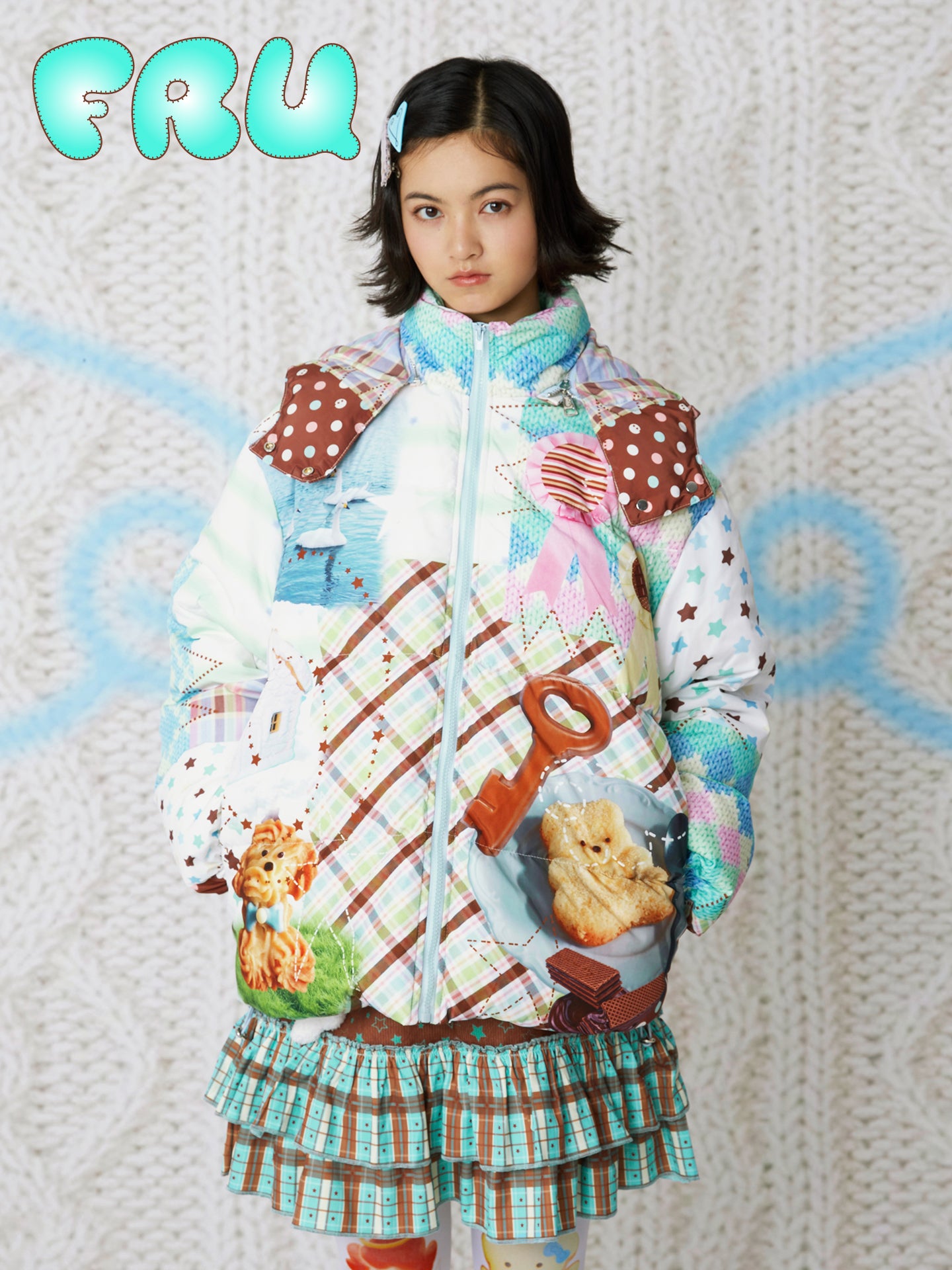 Kawaii Printed Down Puffer Jacket - 90% White Duck Down - frufru by Land Decora