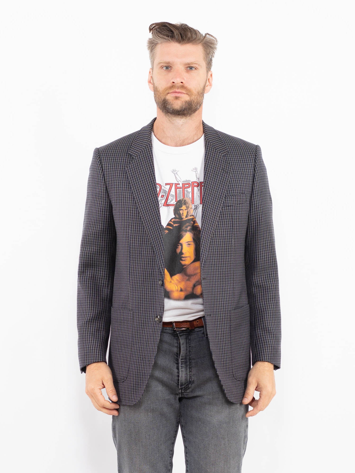 Vintage 70's Men Wool Blend Blazer Jacket in Gray by Northern Grip
