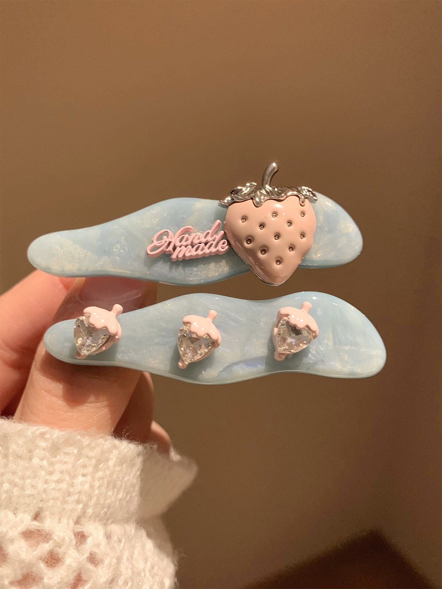 Mint Blue Strawberry Heart Hair Clip Y2K Kawaii by Land Decora