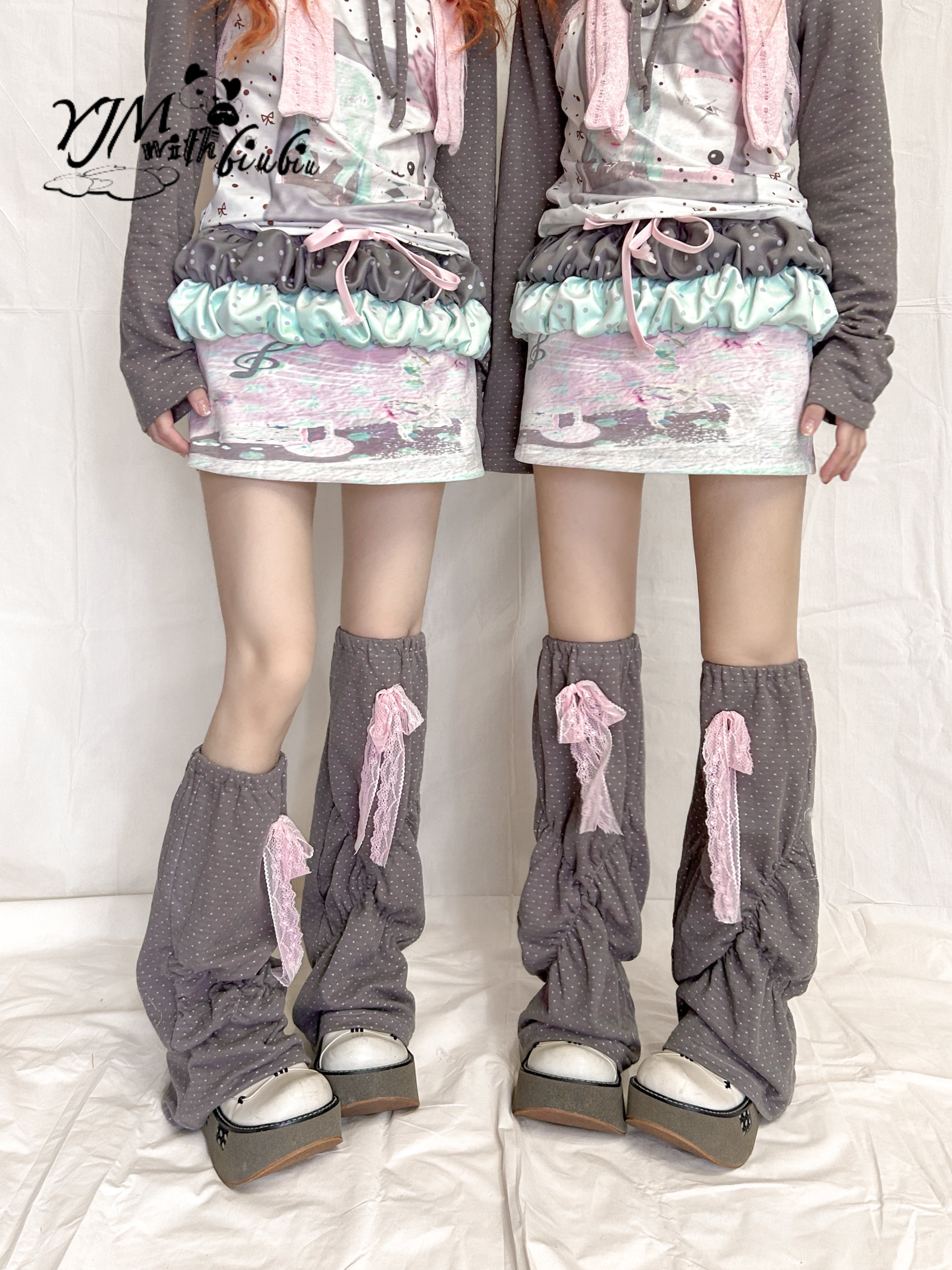 YJM with biubiu Polka Dot Lace Bow Leg Warmers | Harajuku Y2K Style by Land Decora