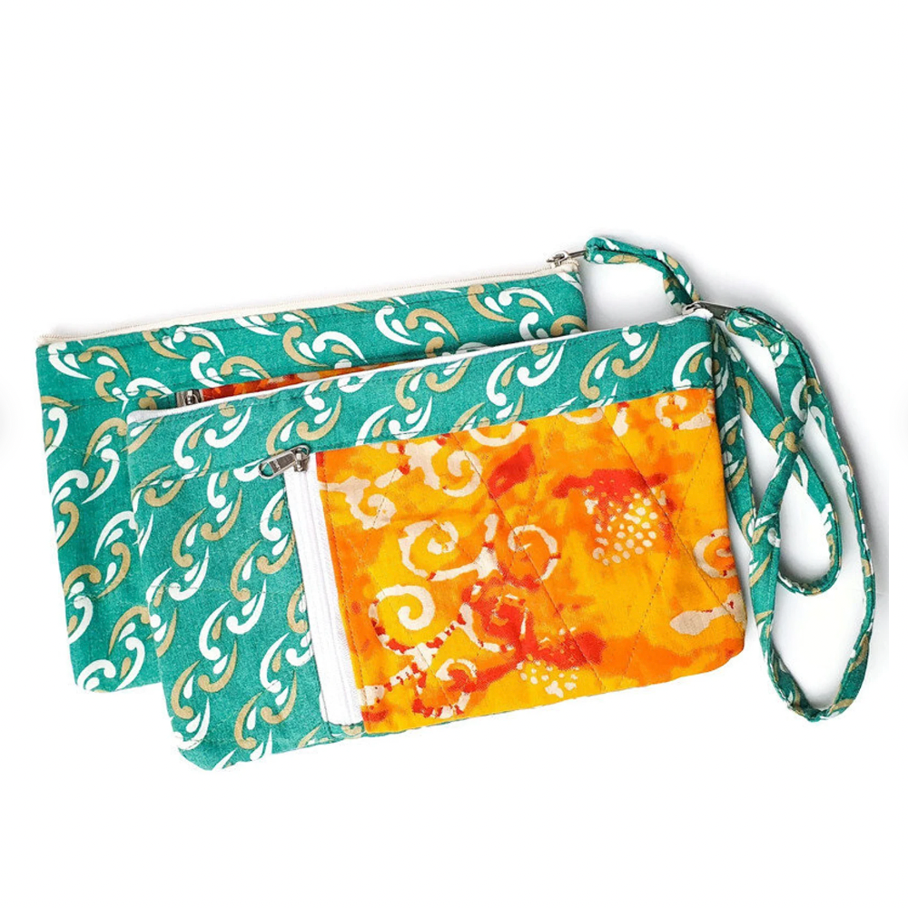 Sari wristlet clutch with mobile pocket by Shakti.ism