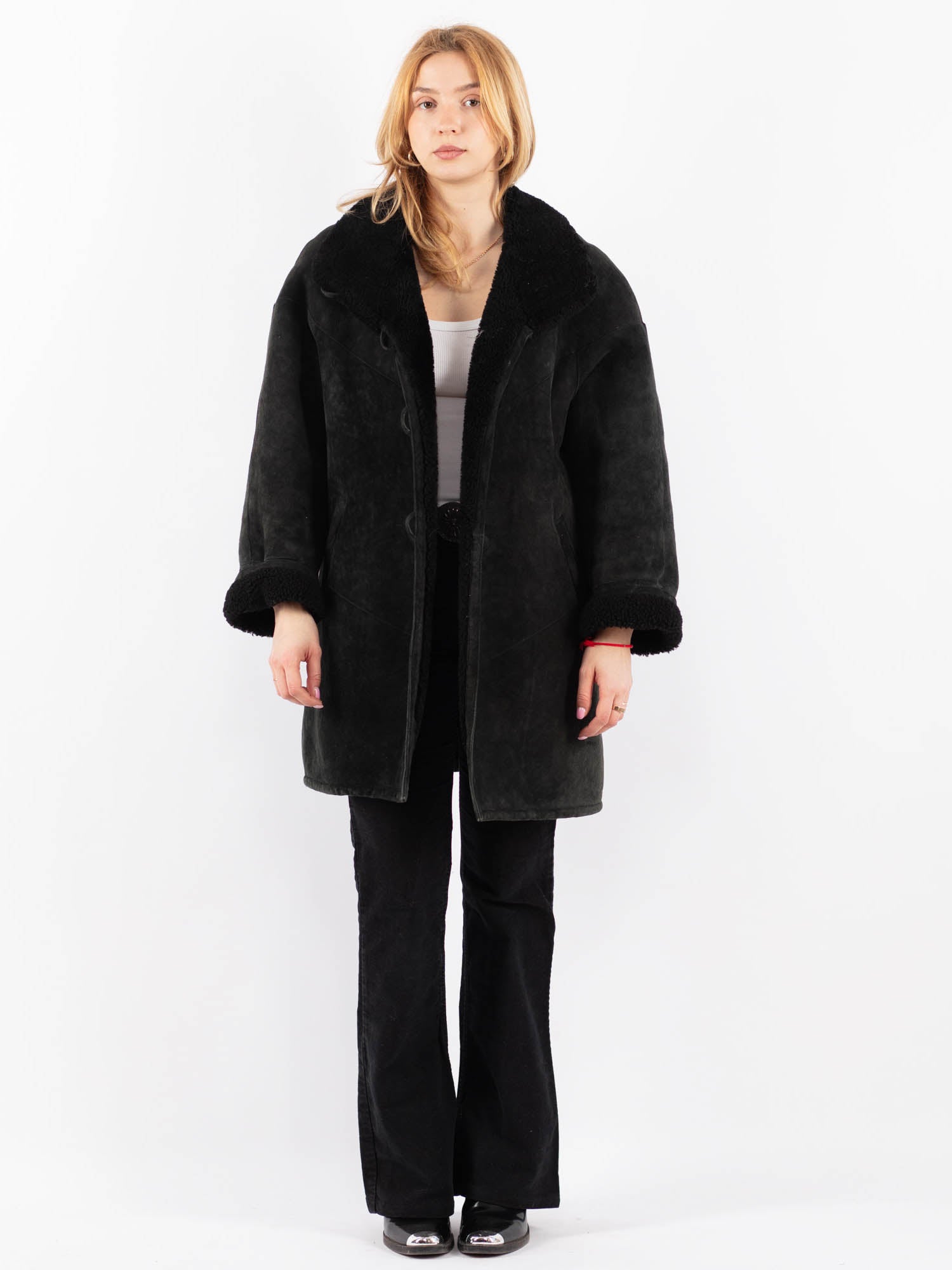 Vintage 90's Women Sheepskin Coat in Black by Northern Grip
