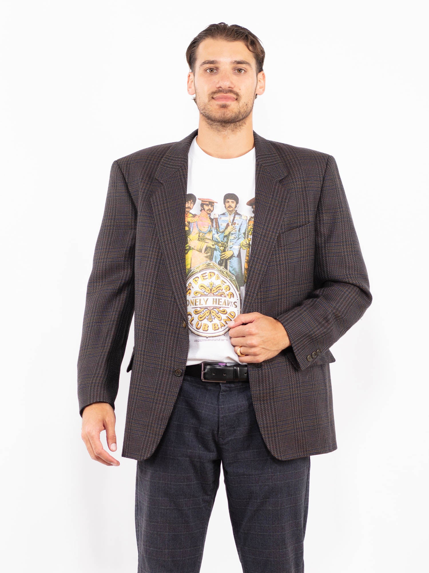 Vintage 80's Men Wool Blazer Jacket in Brown by Northern Grip