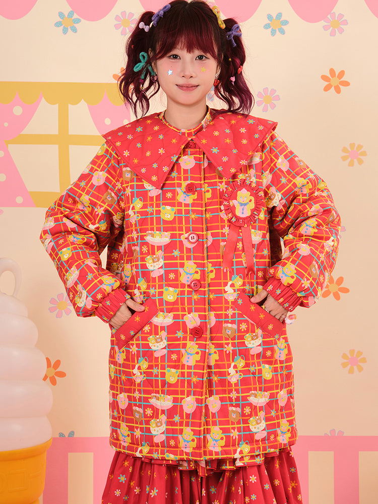 Kawaii Doll Collar Quilted Cotton Coat - NIKKOU by Land Decora