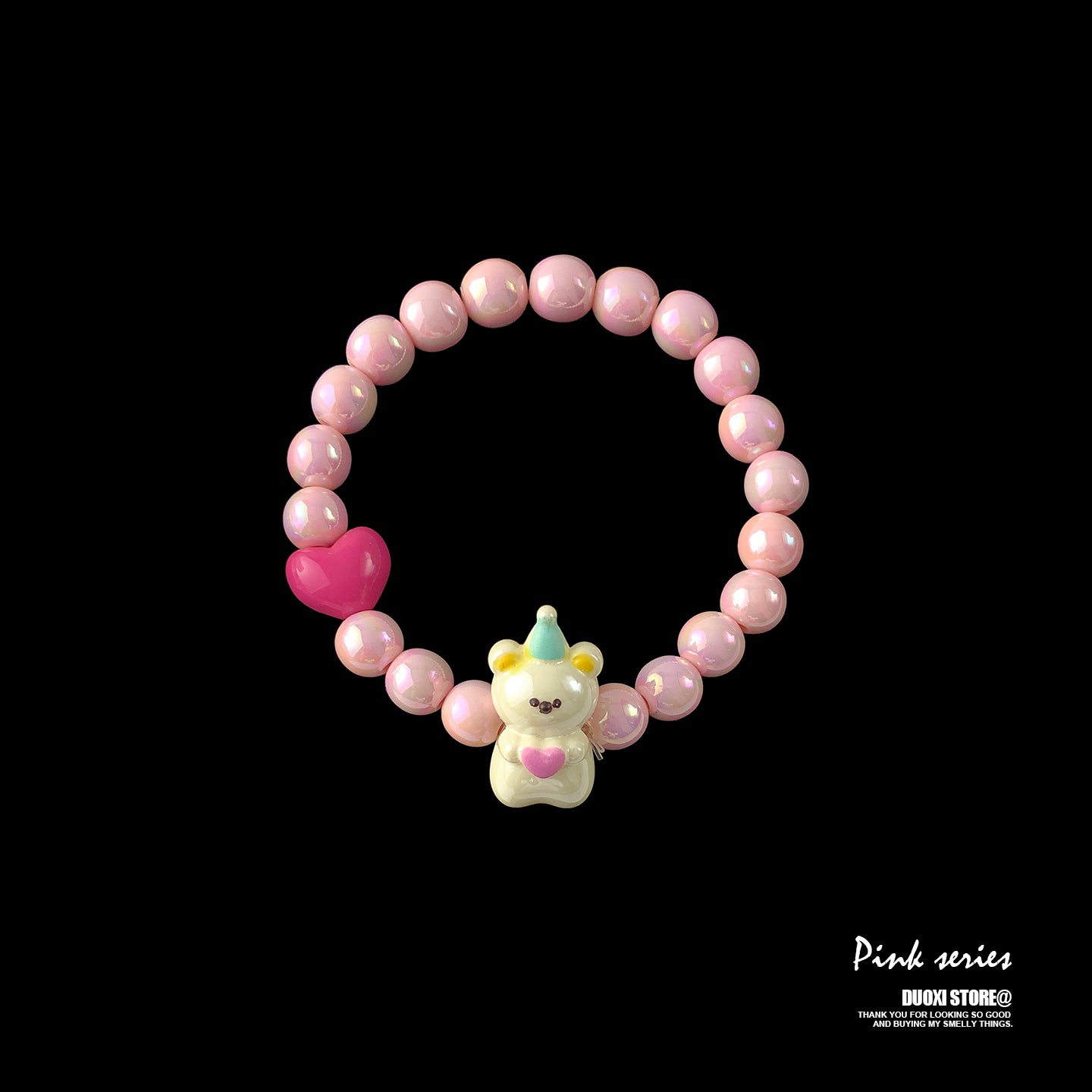 Pink Bear Heart Bead Bracelet - DuoXi by Land Decora