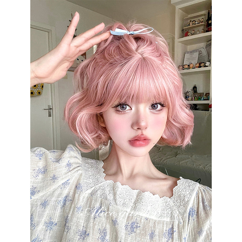 Alice Garden Harajuku Pink Wig - Sweet Pastel Pink Short Curly Hair fo by Land Decora