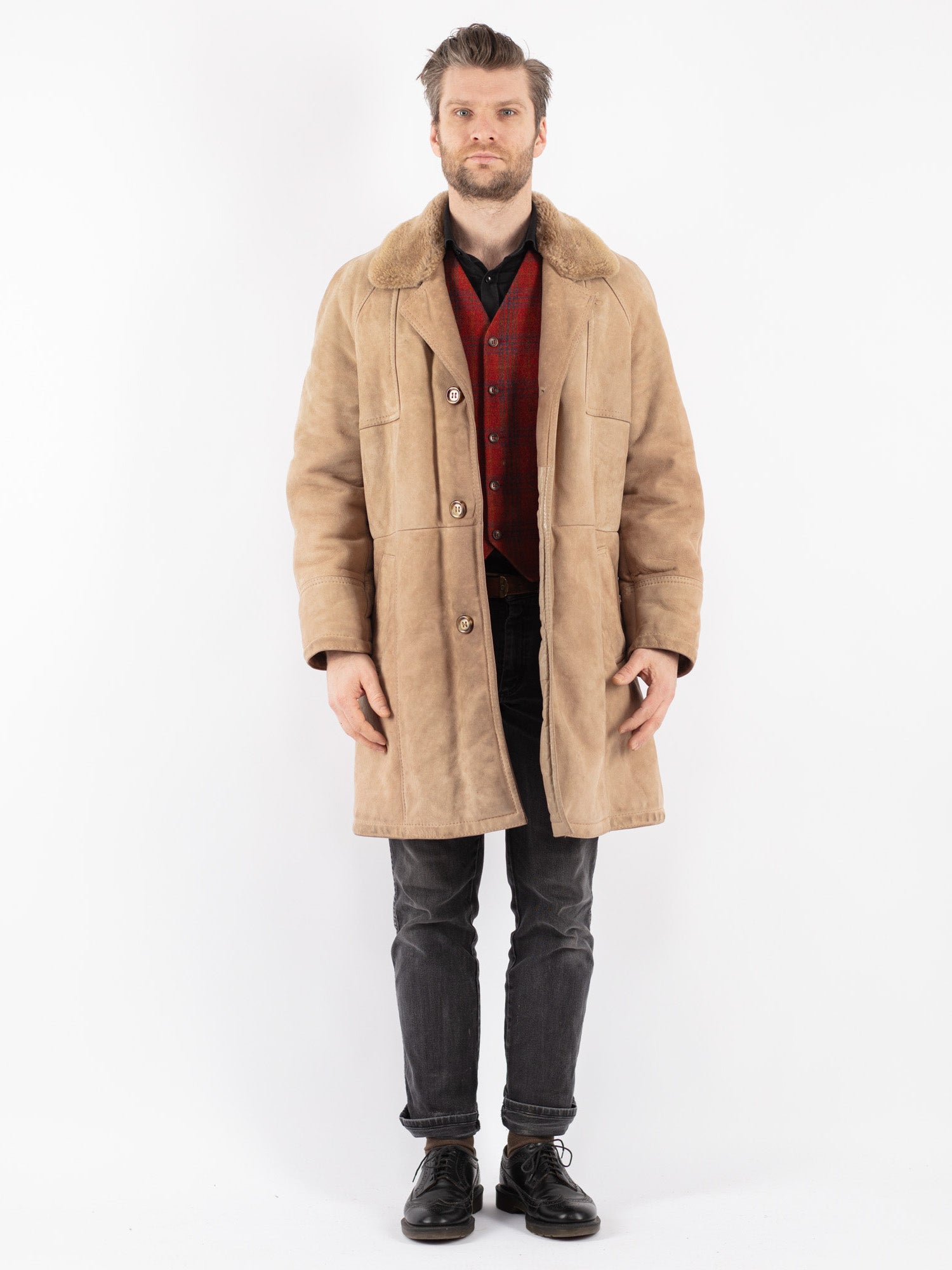 Vintage 70's Men Sheepskin Coat in Beige by Northern Grip