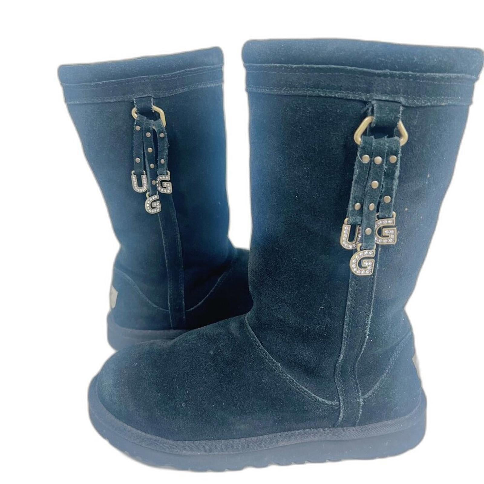 UGG Australia Larynn Black Shearling Boots Gold Rhinestone Charms Kids by Hot Girl Secondhand