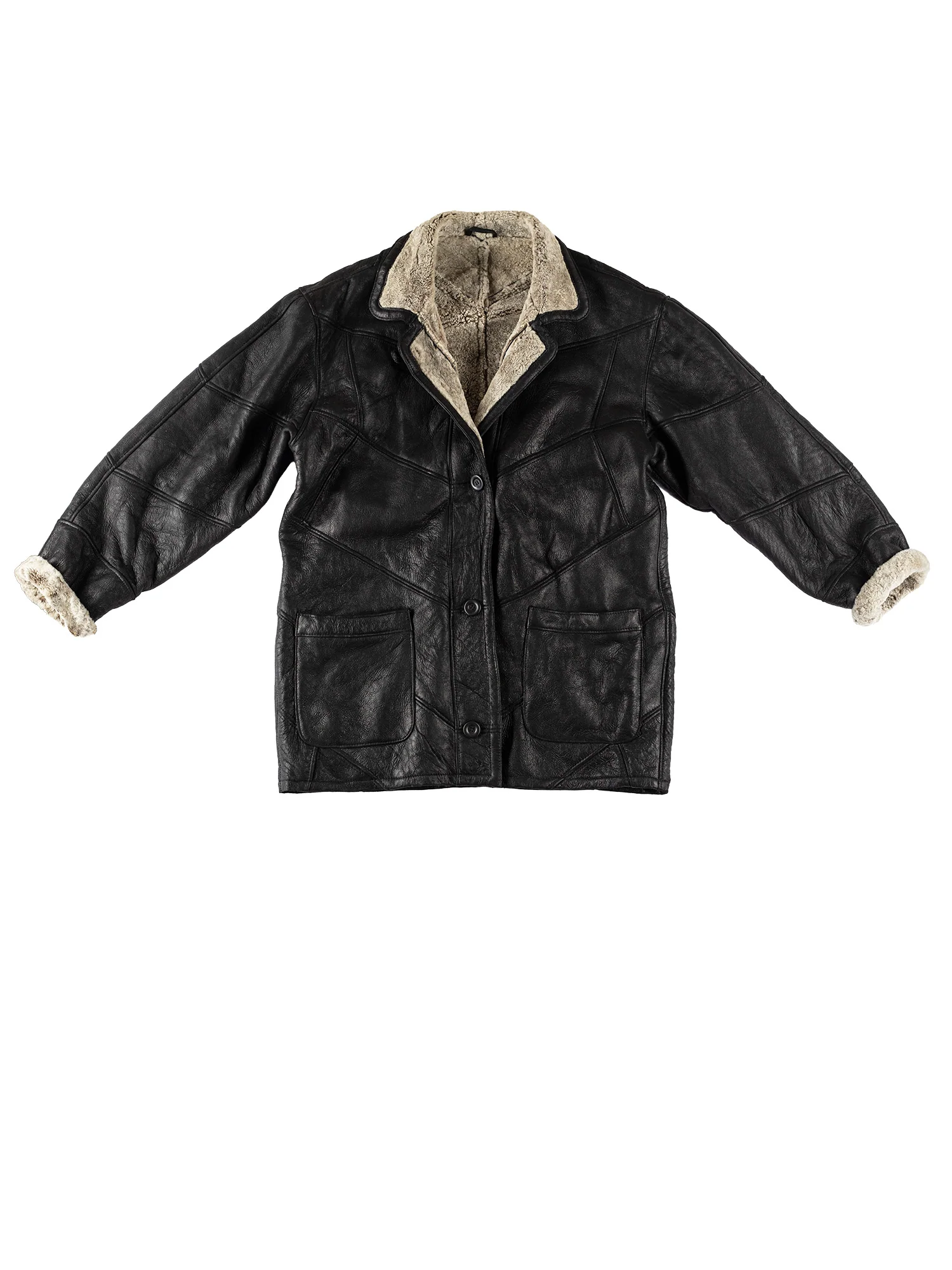 Vintage 80's Women Sheepskin Coat in Black by Northern Grip
