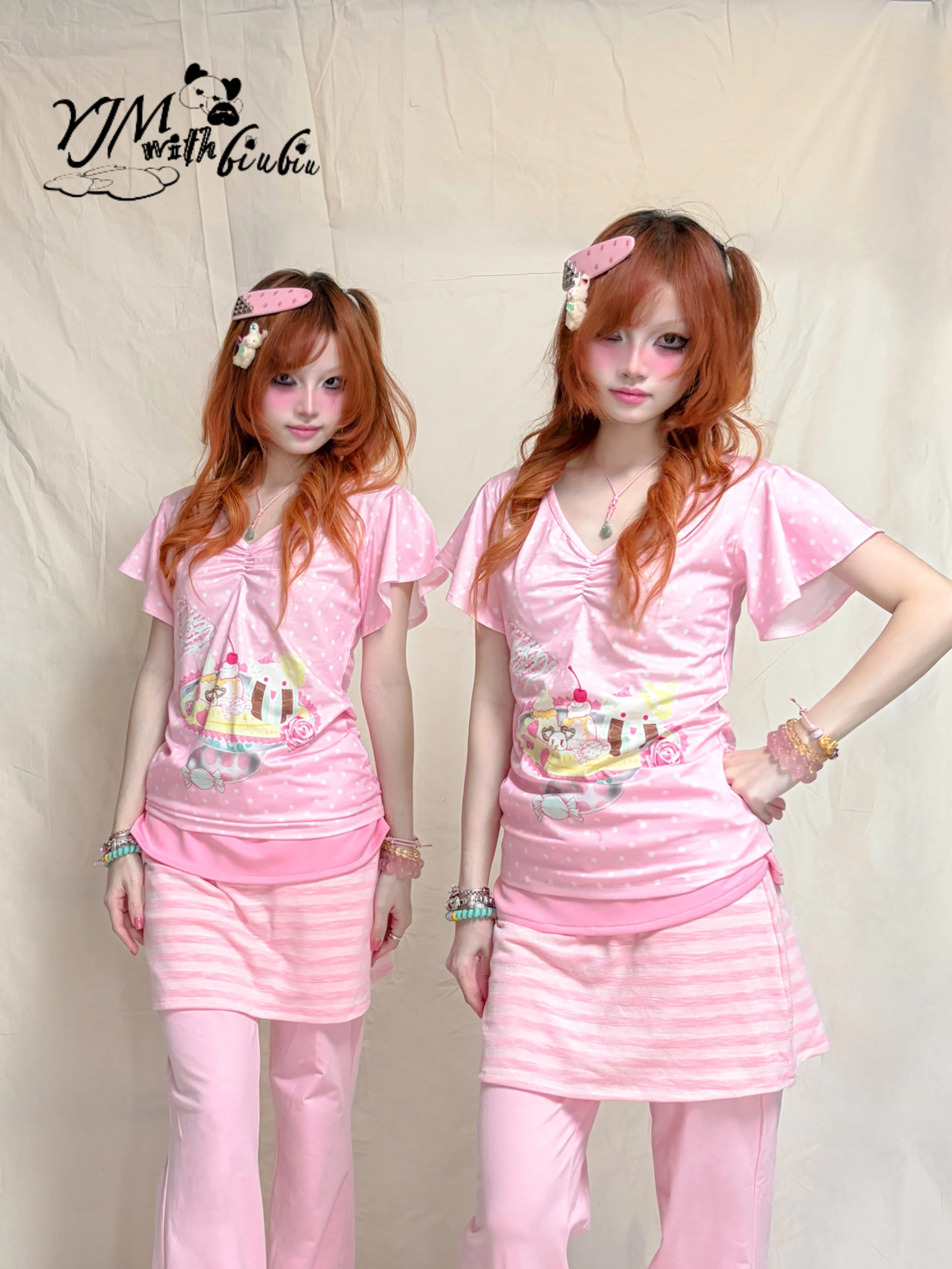 Kawaii Strawberry Polka Dot Tee - YJM with biubiu by Land Decora