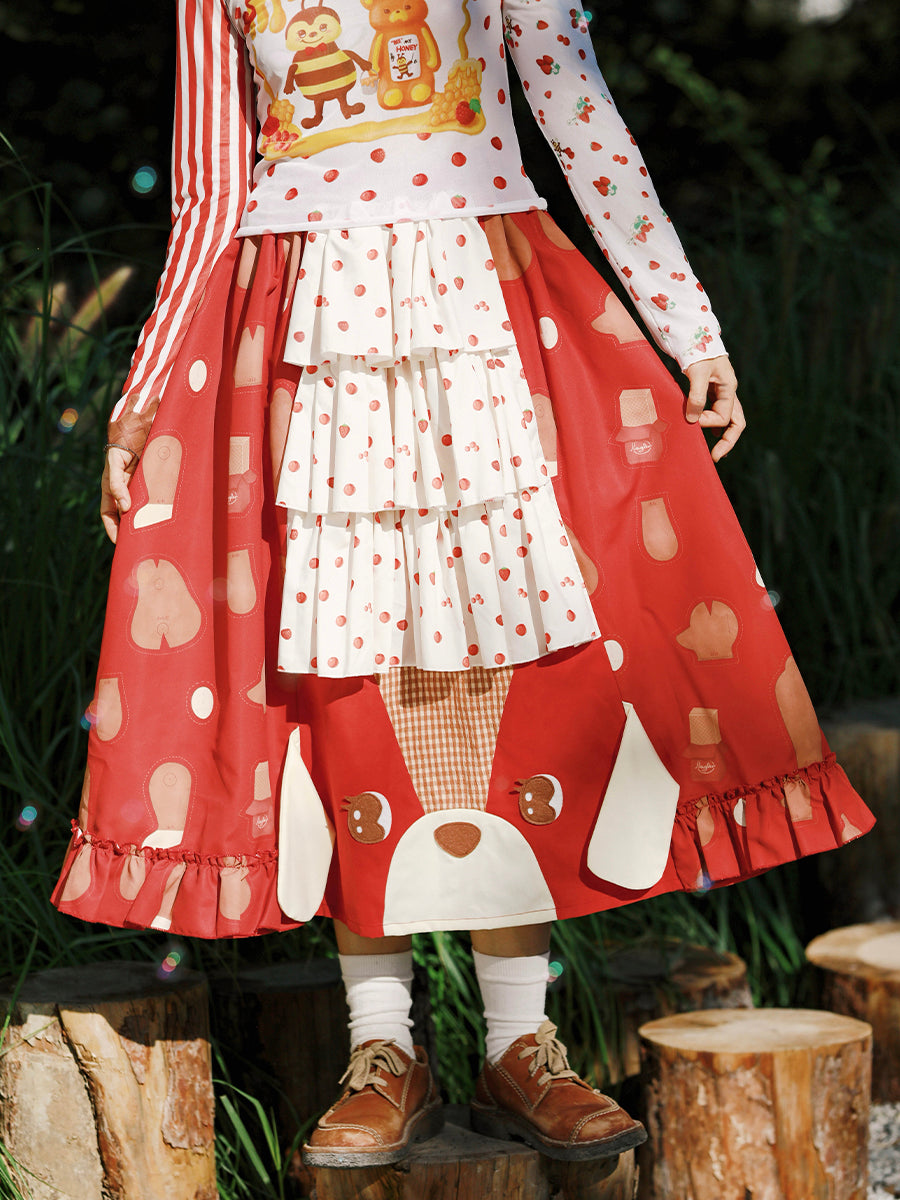 Meugler Cute Dog Plush Toy 3D Patchwork Lolita Cake Skirt by Land Decora