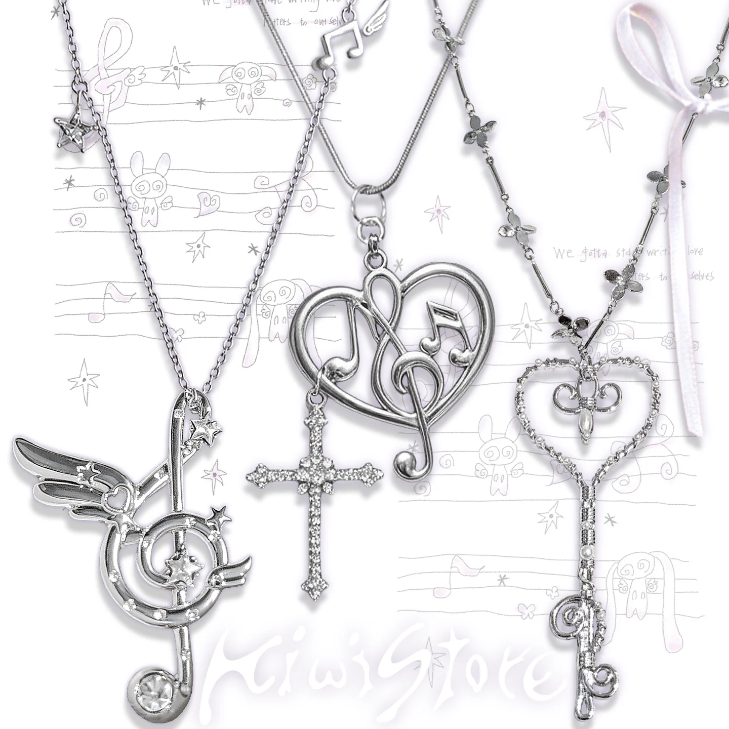 Y2K Angel Music Note Necklace - Kiwi Store by Land Decora