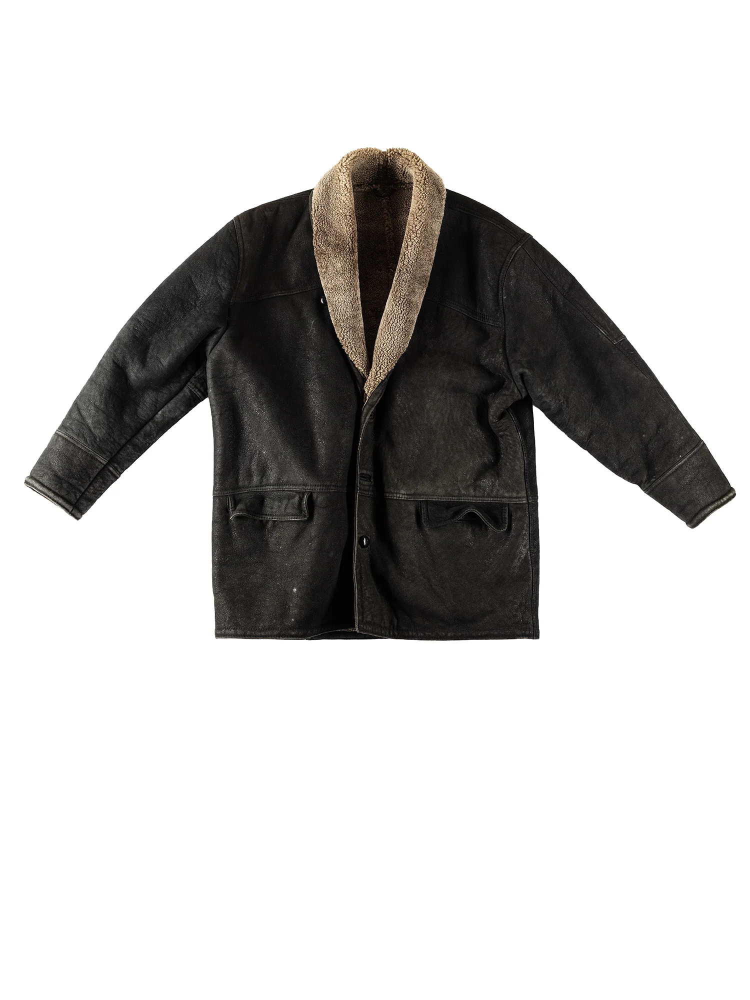 Vintage 80's Men Sheepskin Coat in Black by Northern Grip
