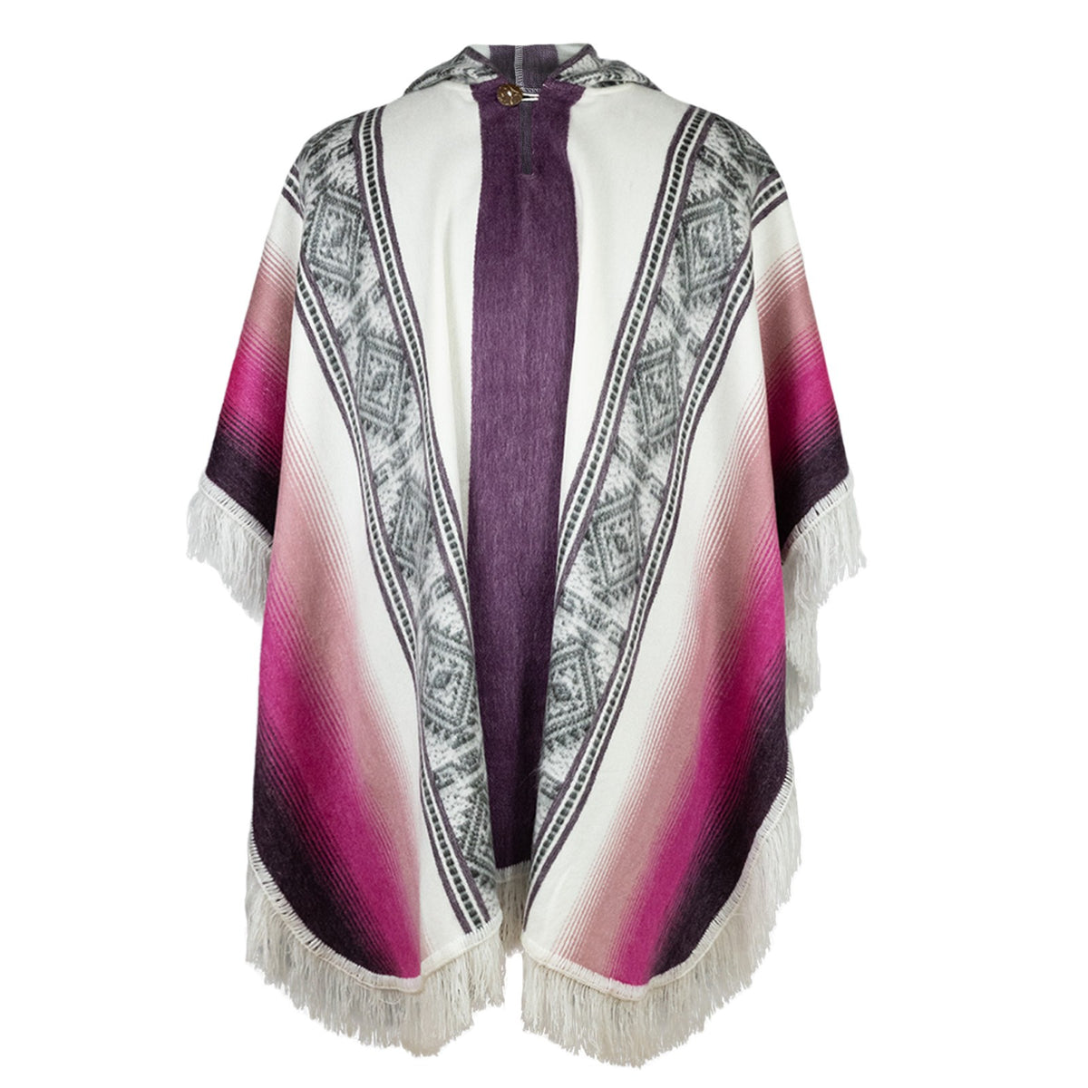 Salasaca Ivory & Pink Alpaca Blend Hooded Poncho by ECUALAMA
