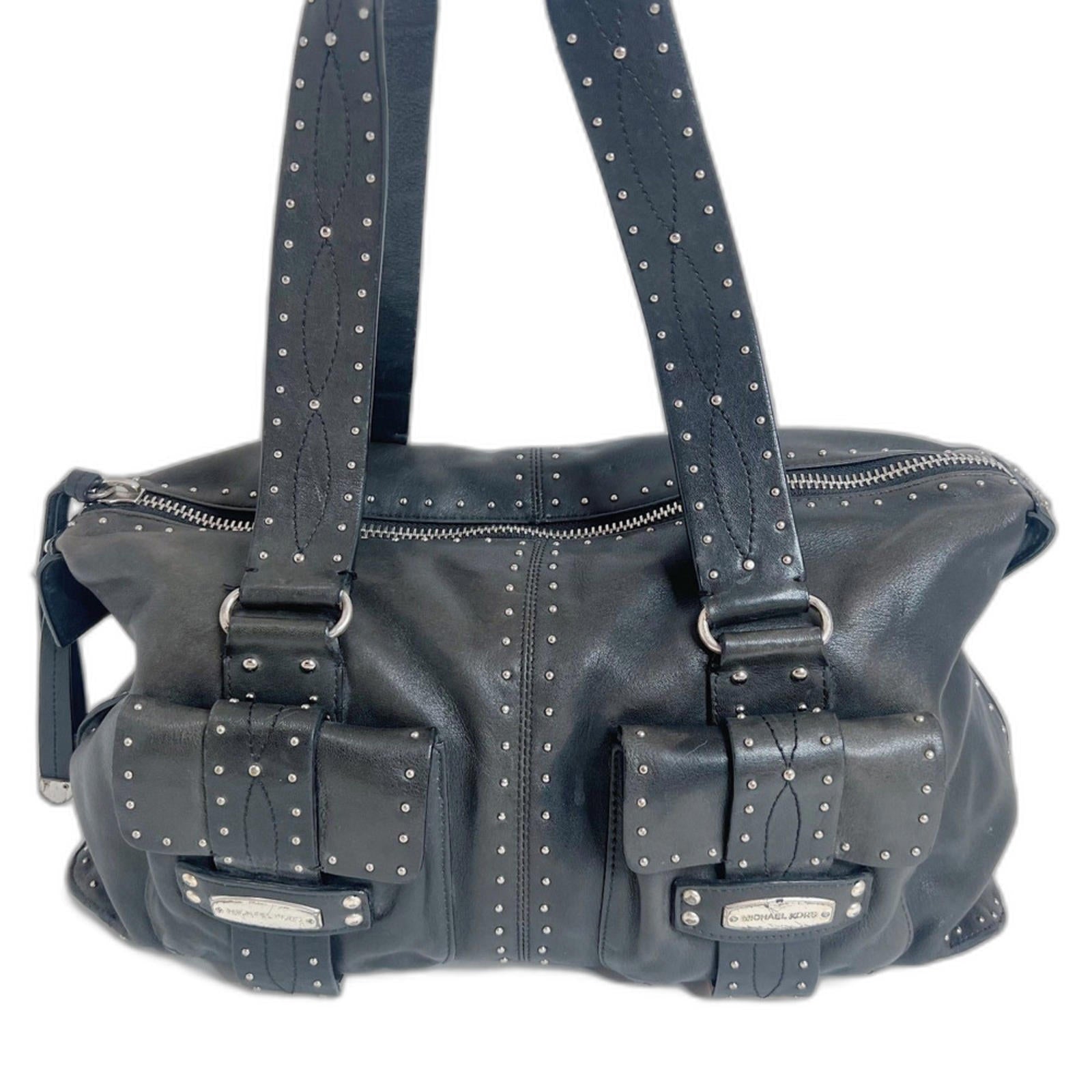 y2k Vintage Michael Kors Astor Black Leather Studded Shoulder Bag Rock by Hot Girl Secondhand