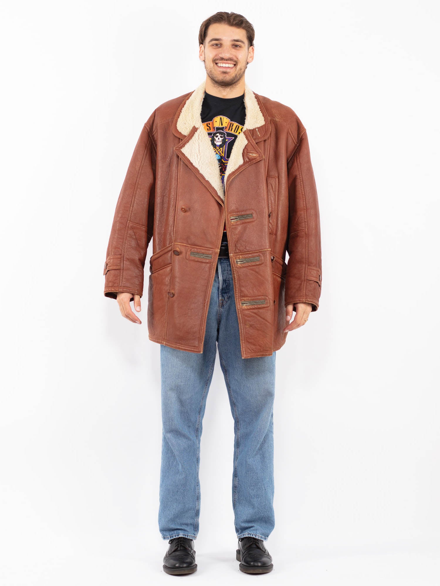 Vintage 80's Men Sheepskin Coat in Brown by Northern Grip