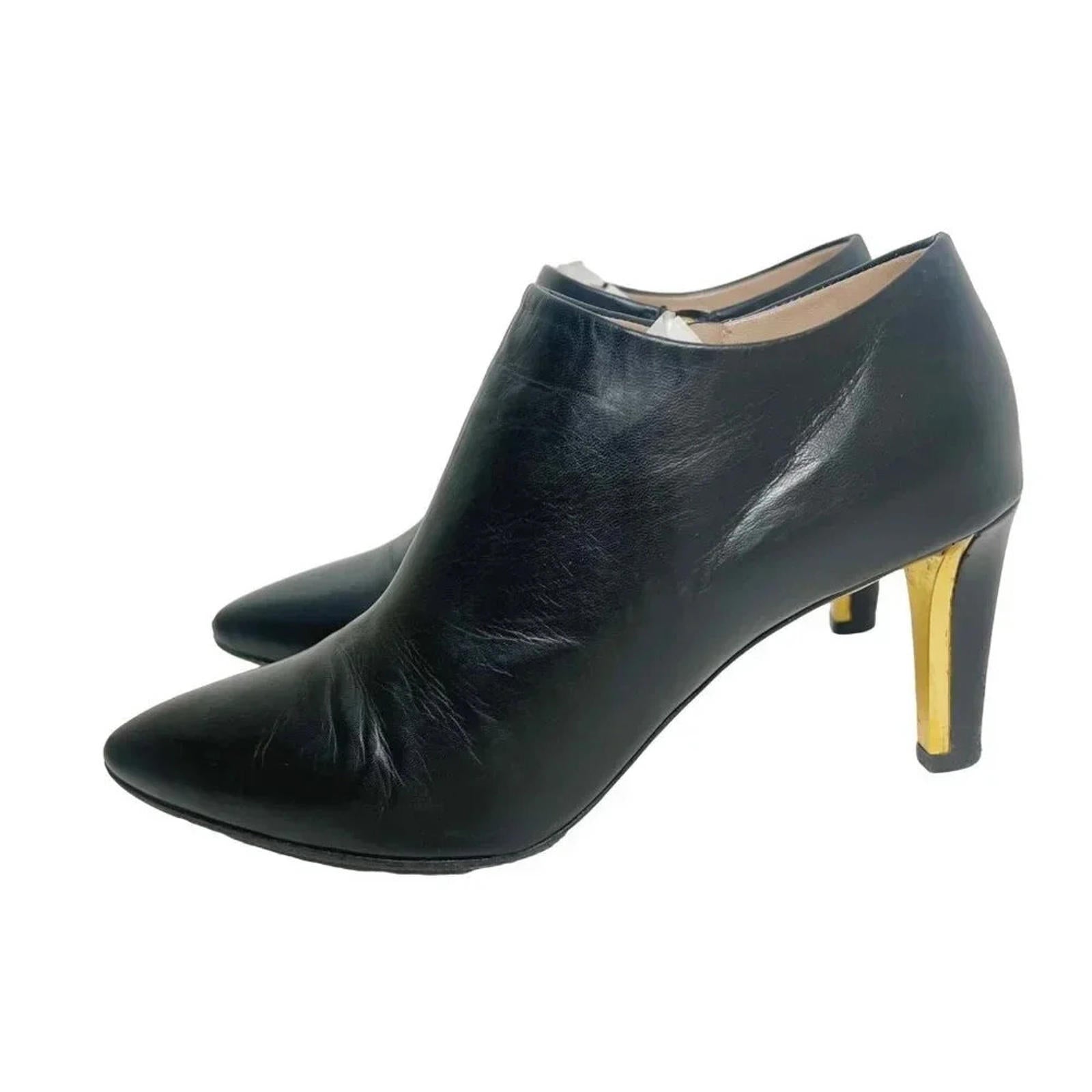 Chloe RARE Black Leather Heeled Booties Gold Detailing Women's Size 36 by Hot Girl Secondhand