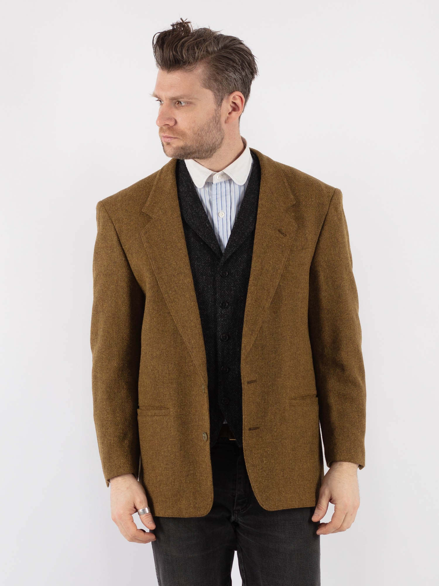 Vintage 70's Men Wool Blazer Jacket in Sand Brown by Northern Grip