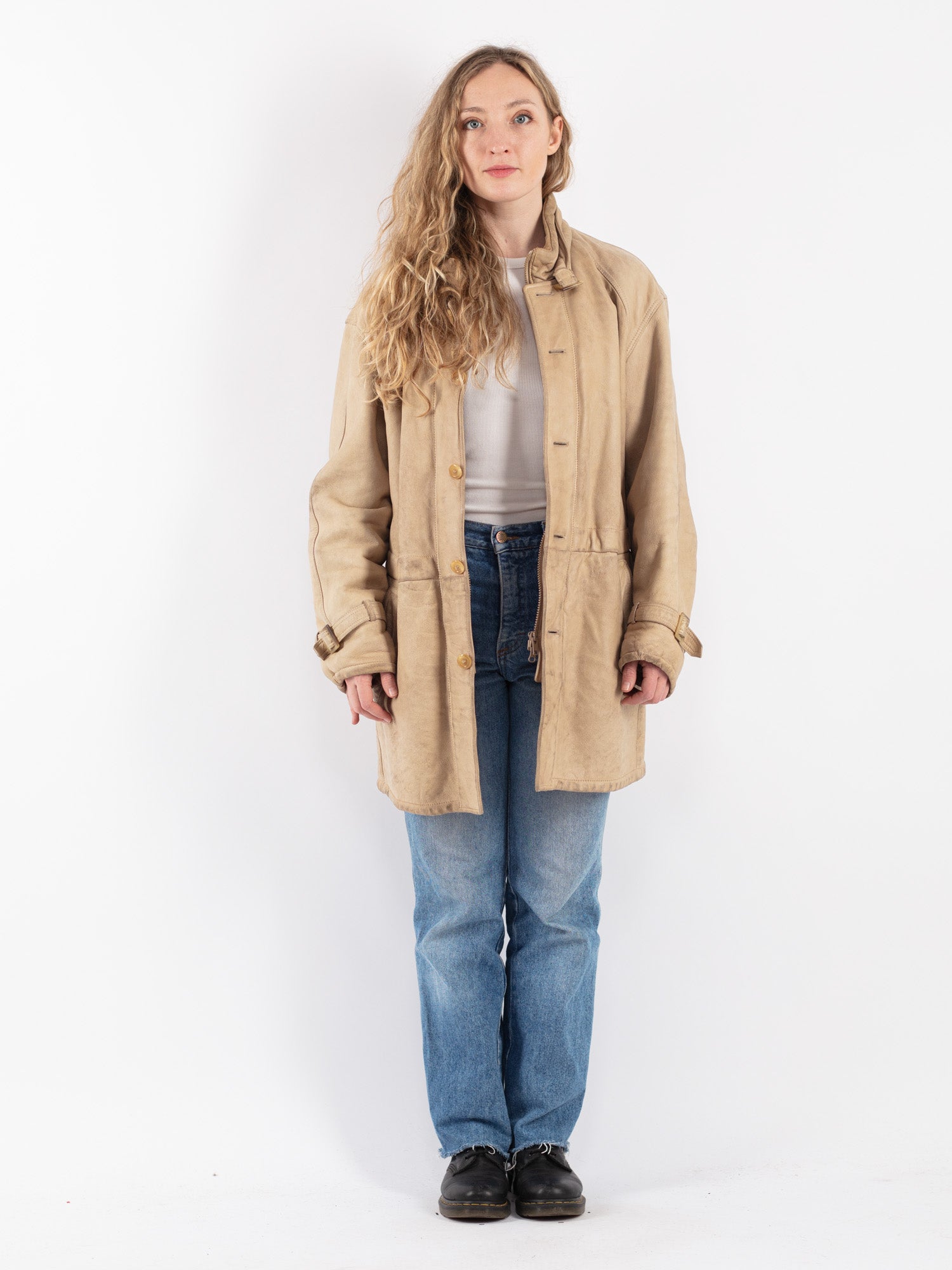 Vintage 90's Women Sheepskin Coat in Beige by Northern Grip