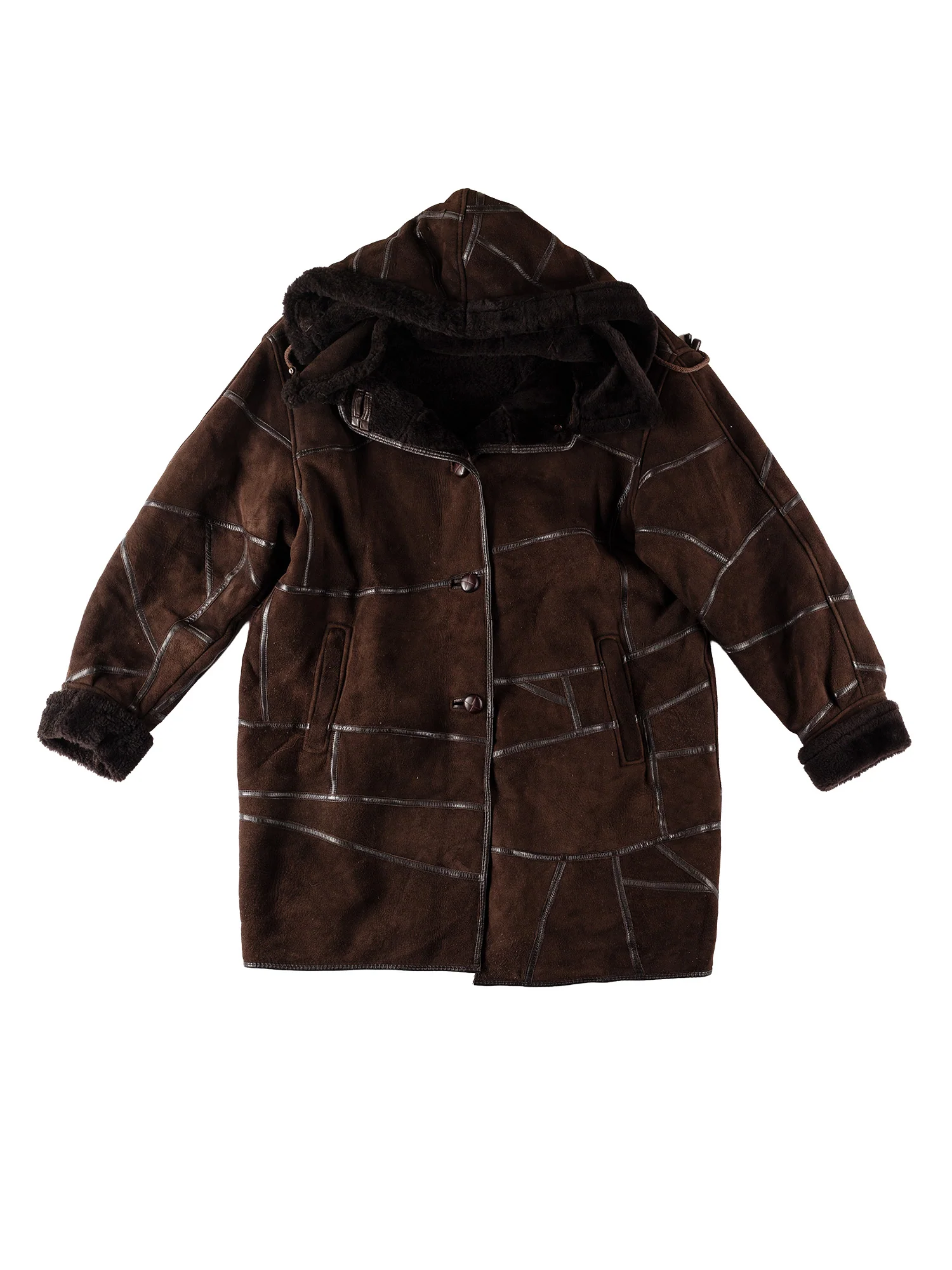 Vintage 80's Women Hooded Sheepskin Coat in Brown by Northern Grip