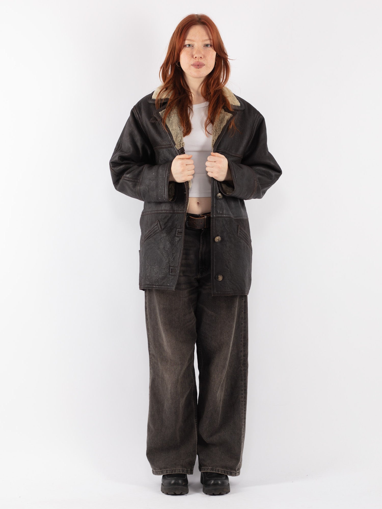 Vintage 90's Women Sheepskin Coat in Brown by Northern Grip