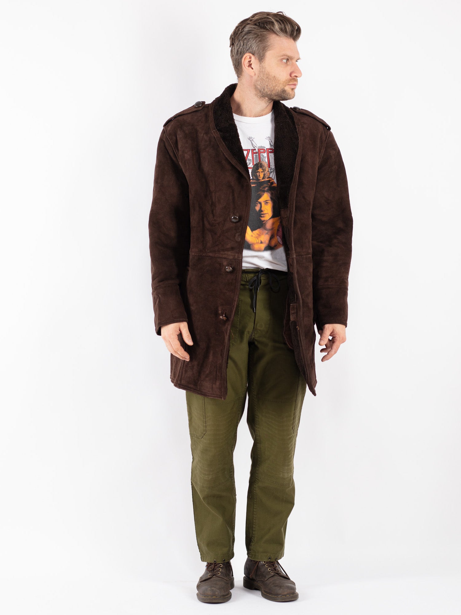 Vintage 70's Men Sheepskin Coat in Brown by Northern Grip