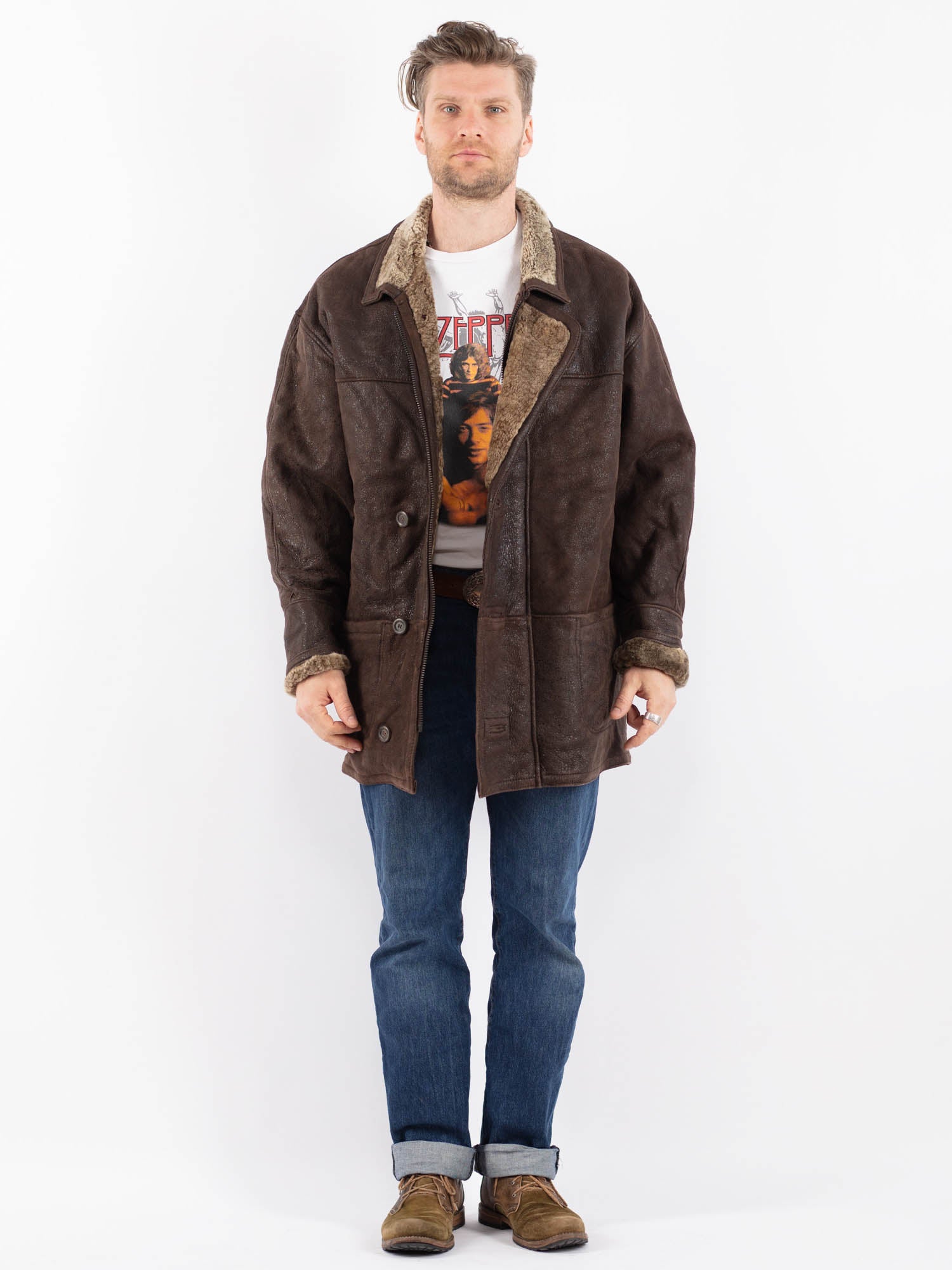 Vintage 90's Men Sheepskin Coat in Brown by Northern Grip