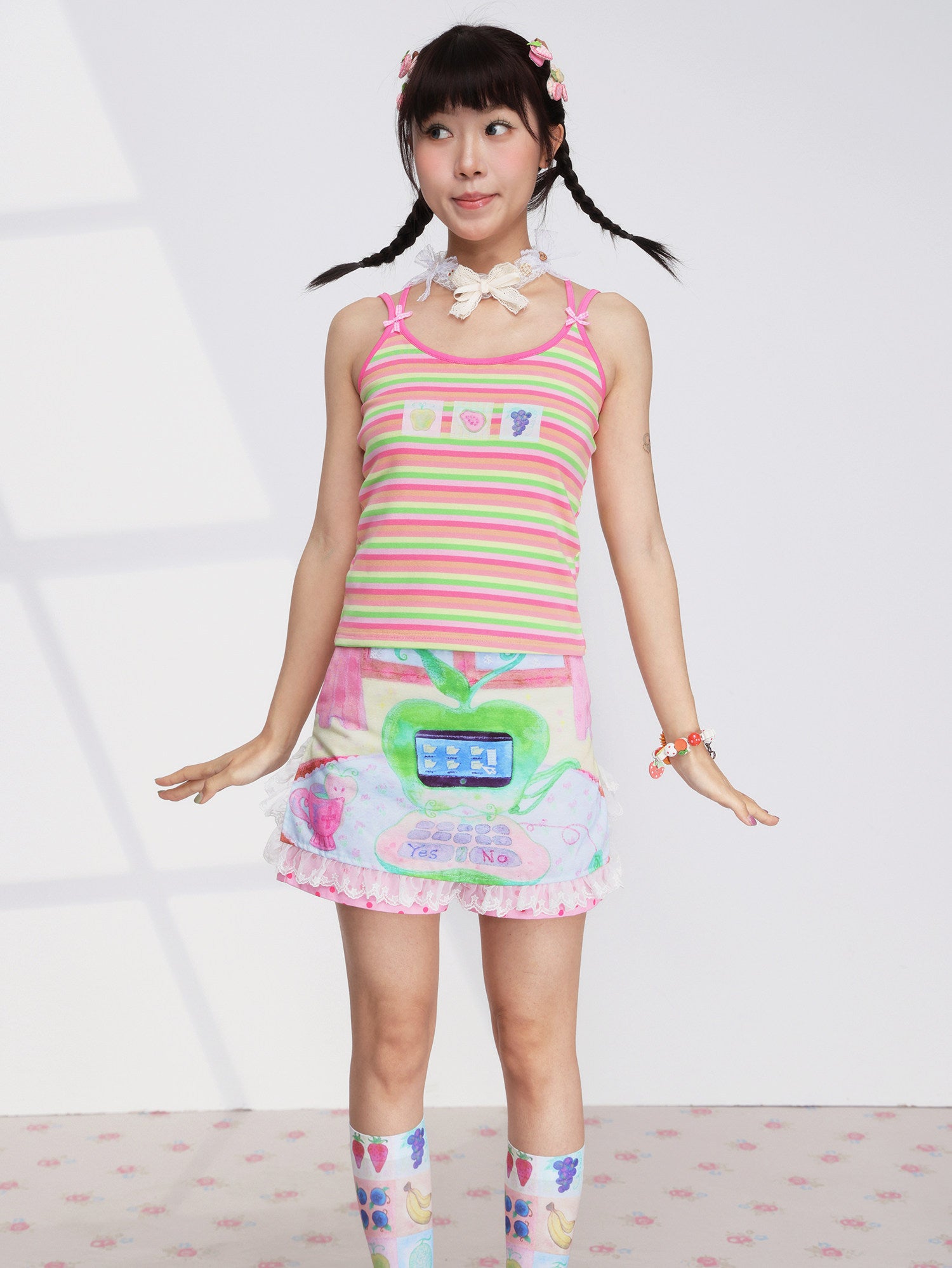 Fruit Print Stripe Cami Top Y2K Kawaii - FRUITS by Land Decora