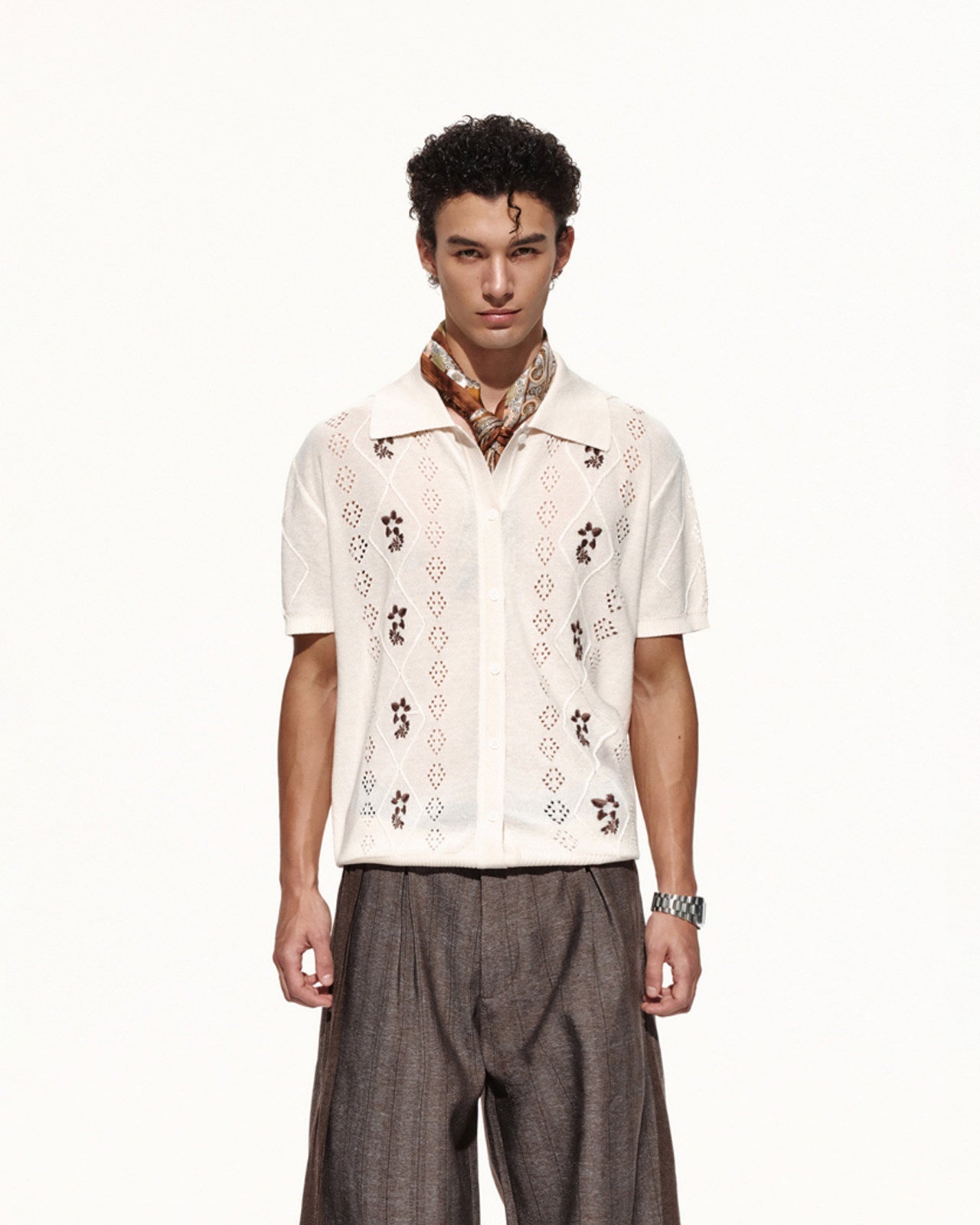 Script-X Linen Lyocell Polo Cardigan by OFFCULTURE