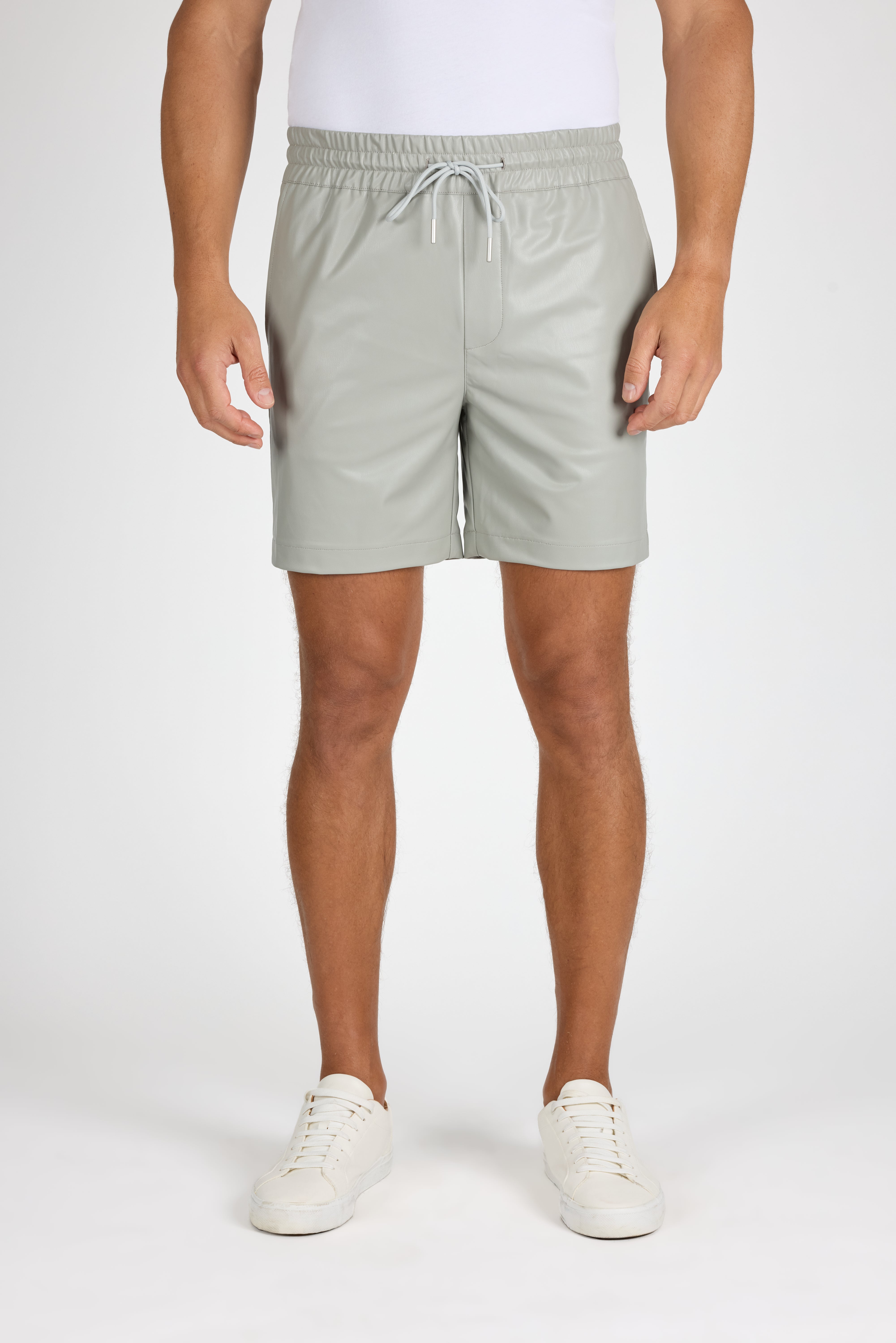 Bond Short Leather Light Grey Stretch Drawstring Short by MONFRERE