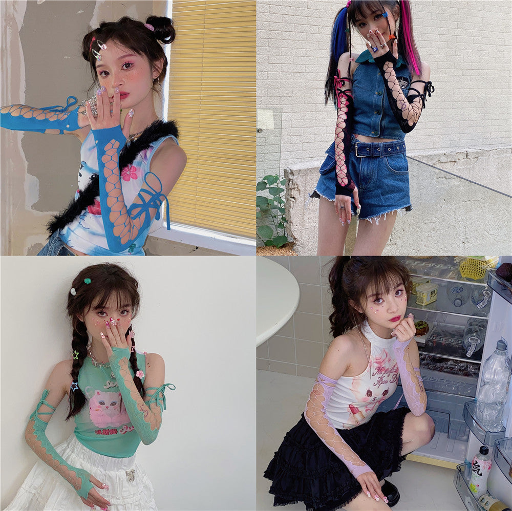 LET ME SEE Cross Strap Arm Sleeves | Multicolor Hollow-Out Sleeves by Land Decora
