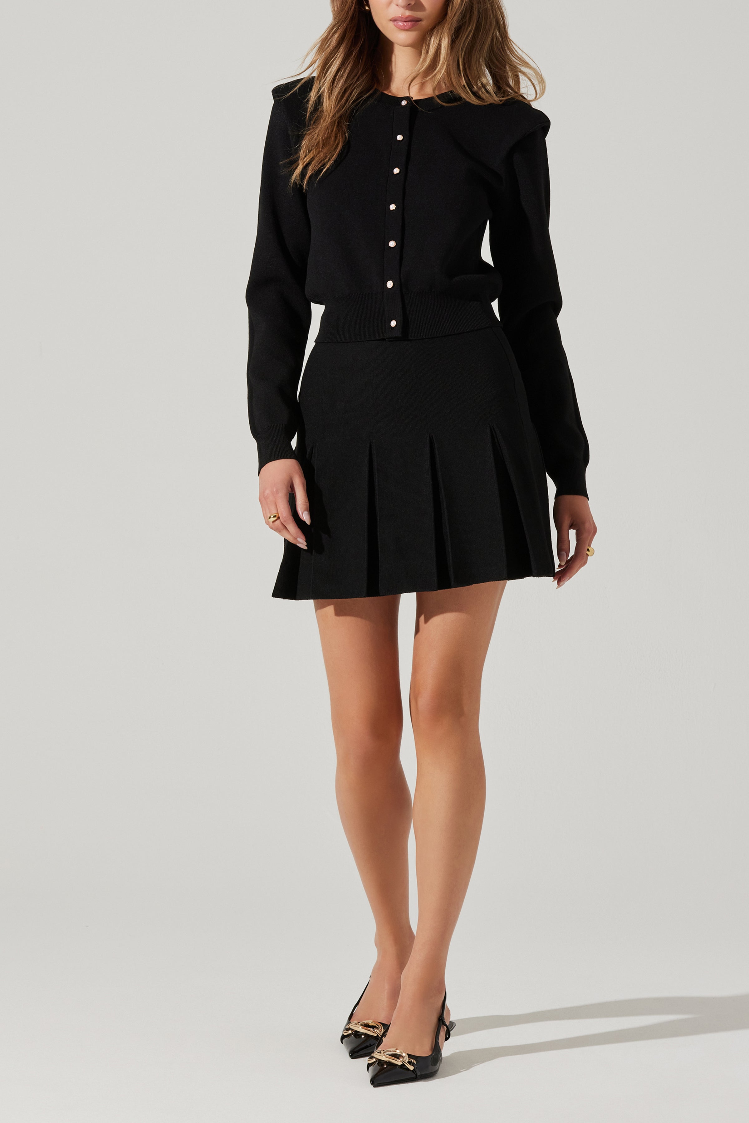 Denisa Faux Pearl Button Cardigan - Black by Sierra Deene