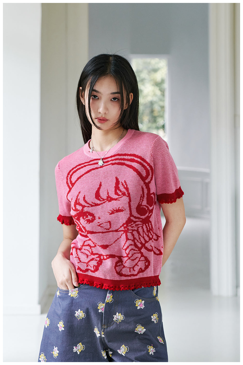 tntntutu Two-Tone T-shirt | Envelope Angel Tee | Knitted Short Sleeve by Land Decora
