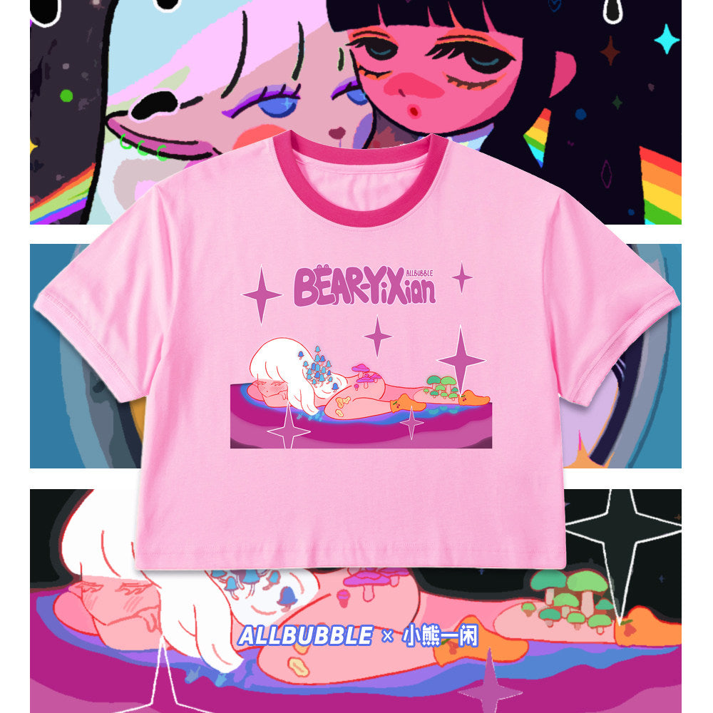 Kawaii Bear Graphic Cropped T-Shirt - Allbubble by Land Decora
