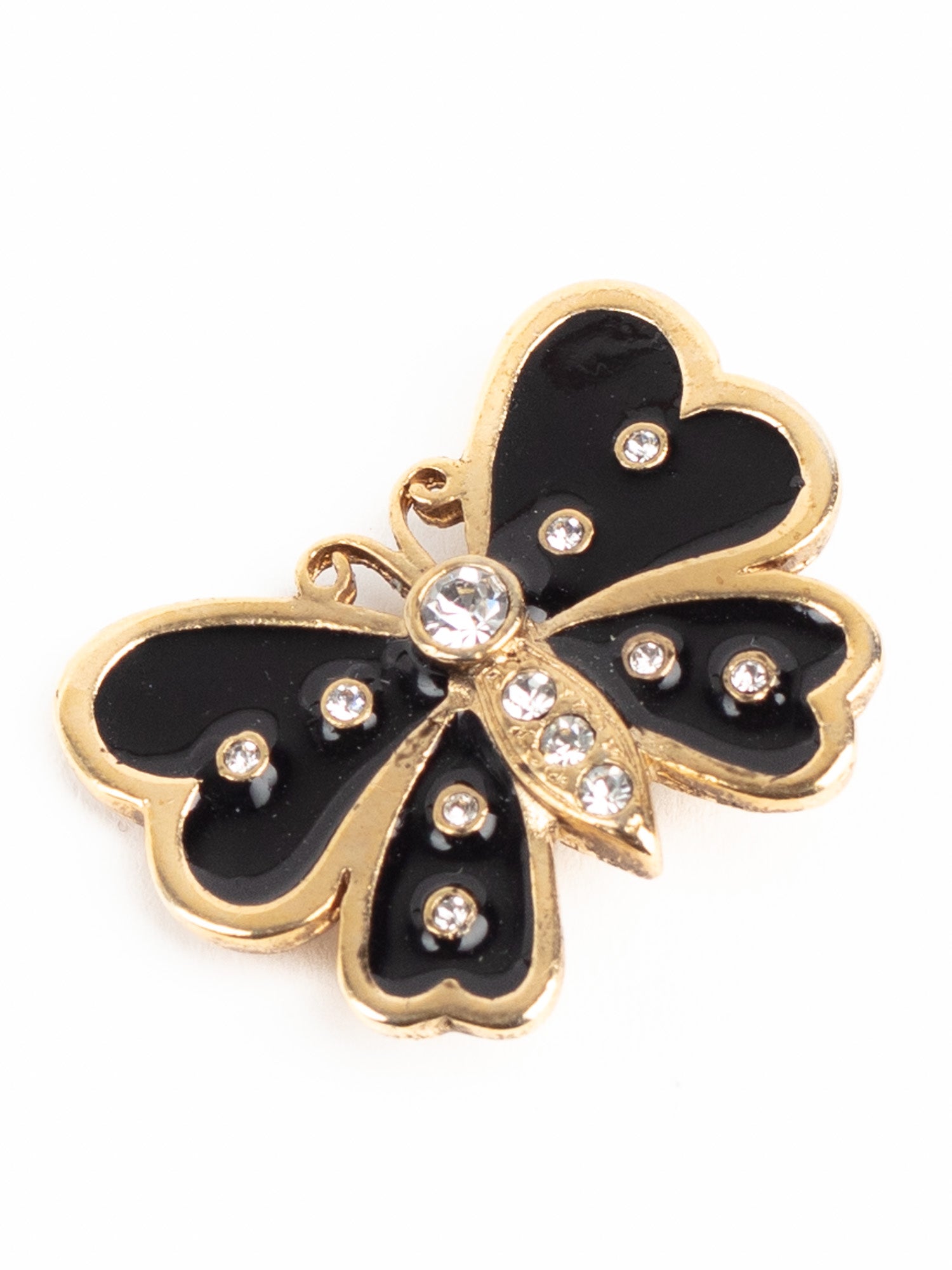 Vintage 90s Gold-Tone Butterfly Brooch with Black Enamel and Rhinestones by Northern Grip