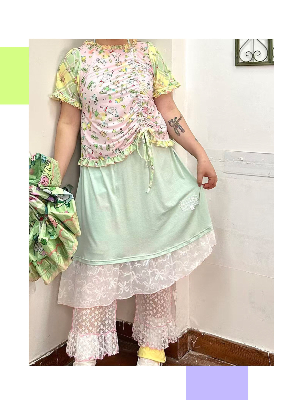 Layered Fake Two Piece Dress | Japanese Harajuku Streetwear by Land Decora
