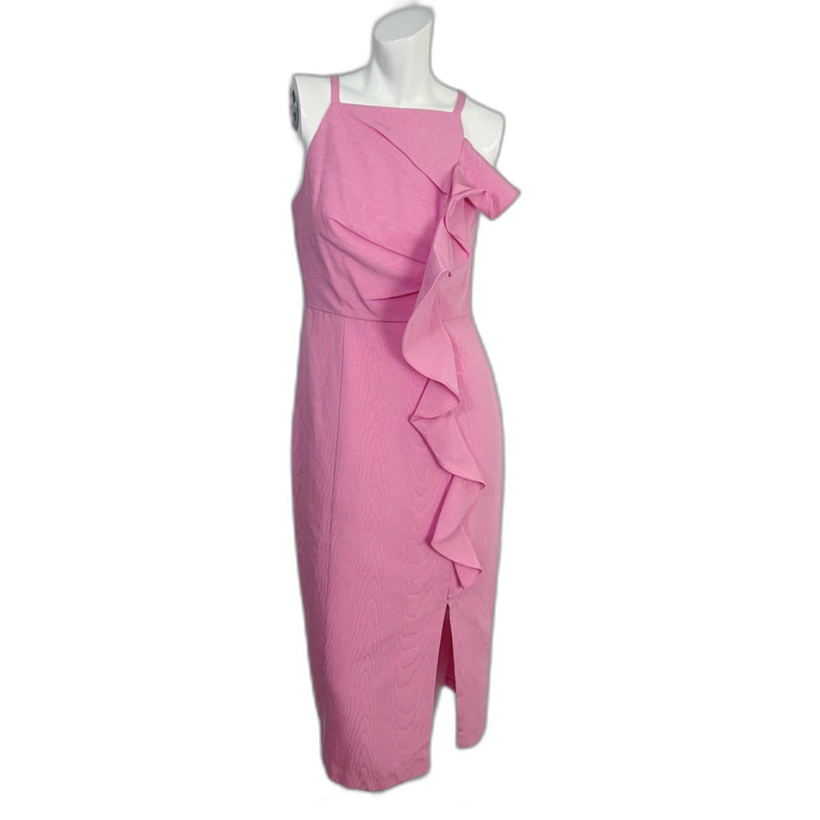 Kay Unger Nellie Ruffle Dress in Peony Pink Sleeveless Cocktail Dress by Hot Girl Secondhand