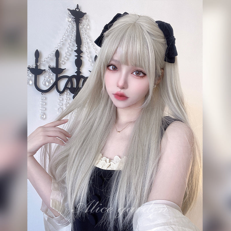 Kawaii Long Straight Wig Milk Grey 66cm Cosplay Harajuku - Alice Garden by Land Decora