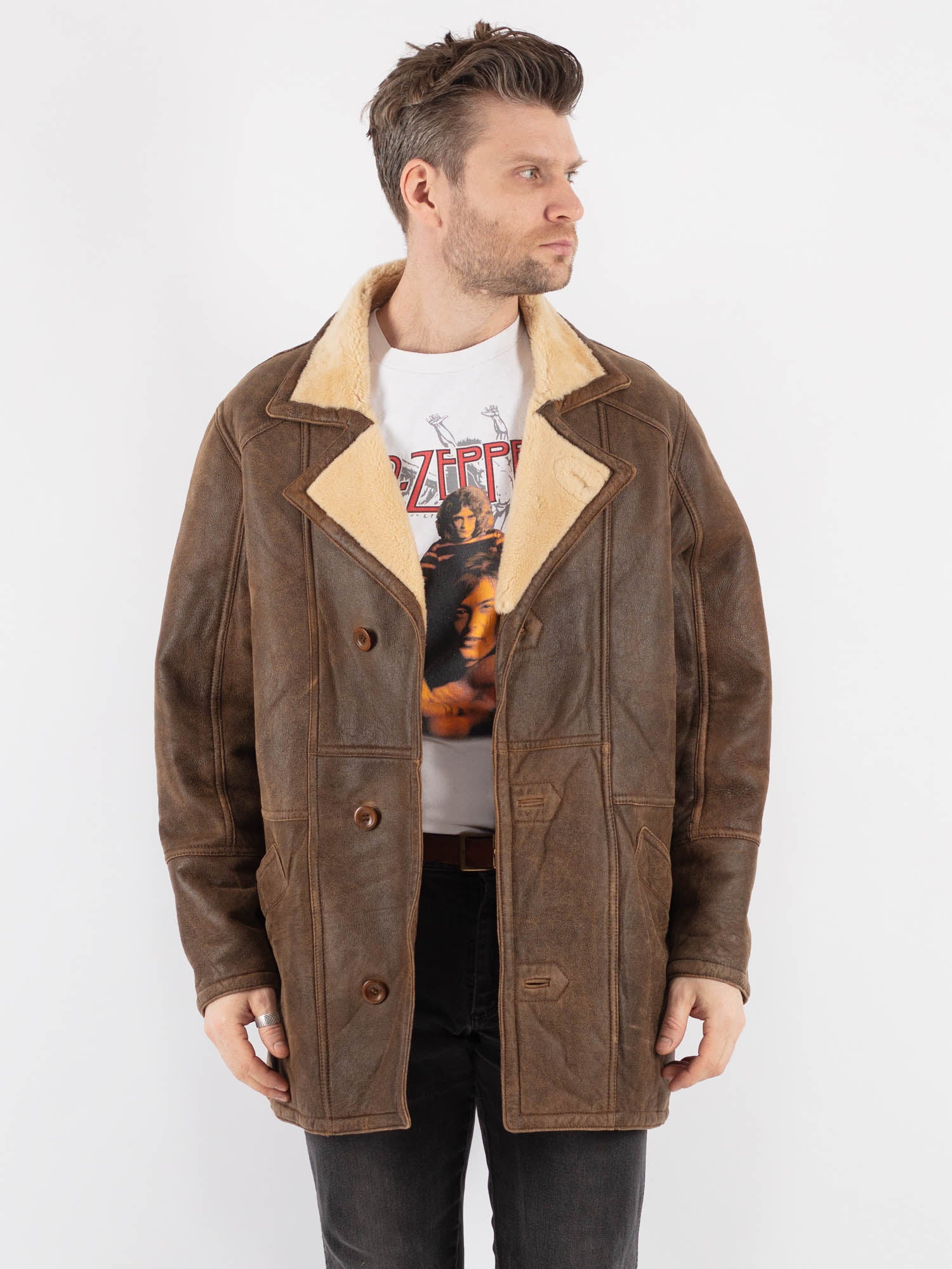 Vintage 90's Men Sheepskin Coat in Brown by Northern Grip