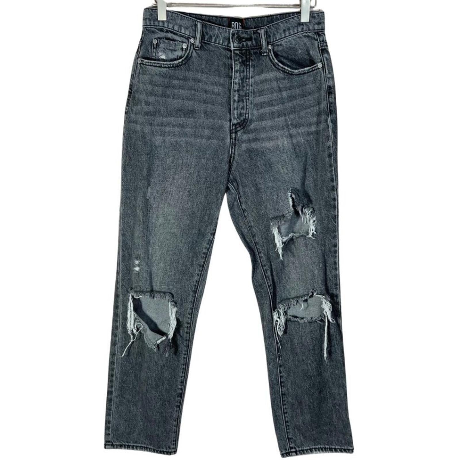 BDG Slim Straight Black Distressed Jeans Mom Jeans Women's Size 28 Gru by Hot Girl Secondhand