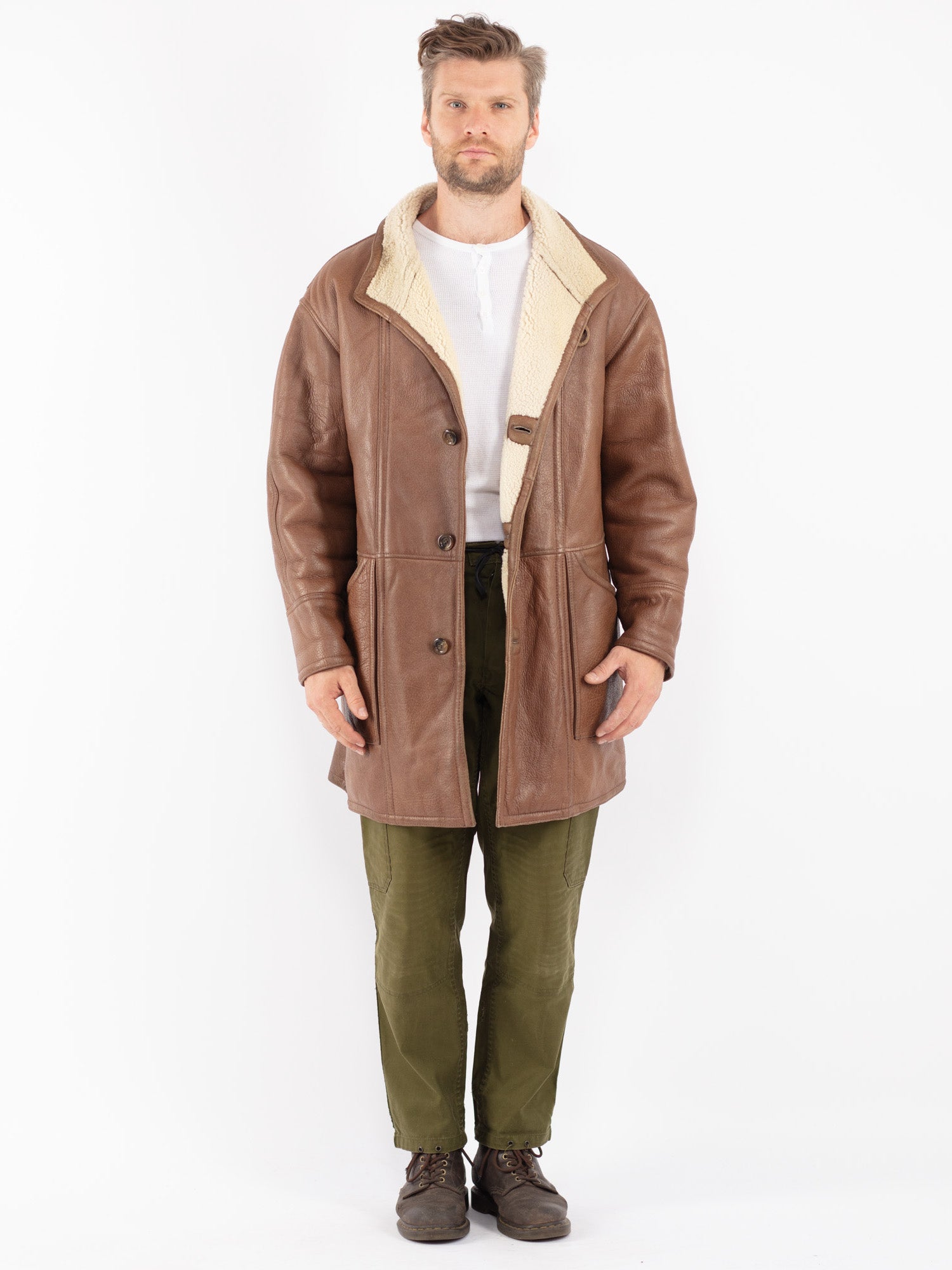 Vintage 70's Men Sheepskin Coat in Brown by Northern Grip