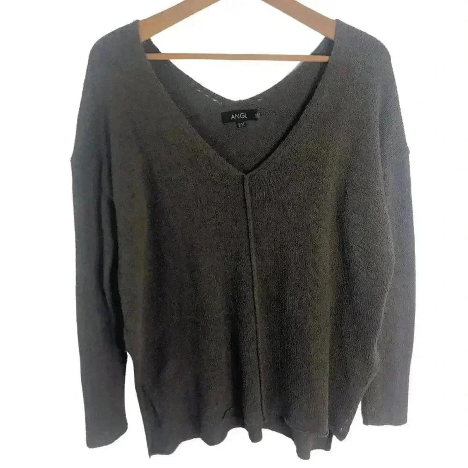 ANGL Brown Knit Sweater Exposed Seams V Neck Grunge Punk Women's Size by Hot Girl Secondhand