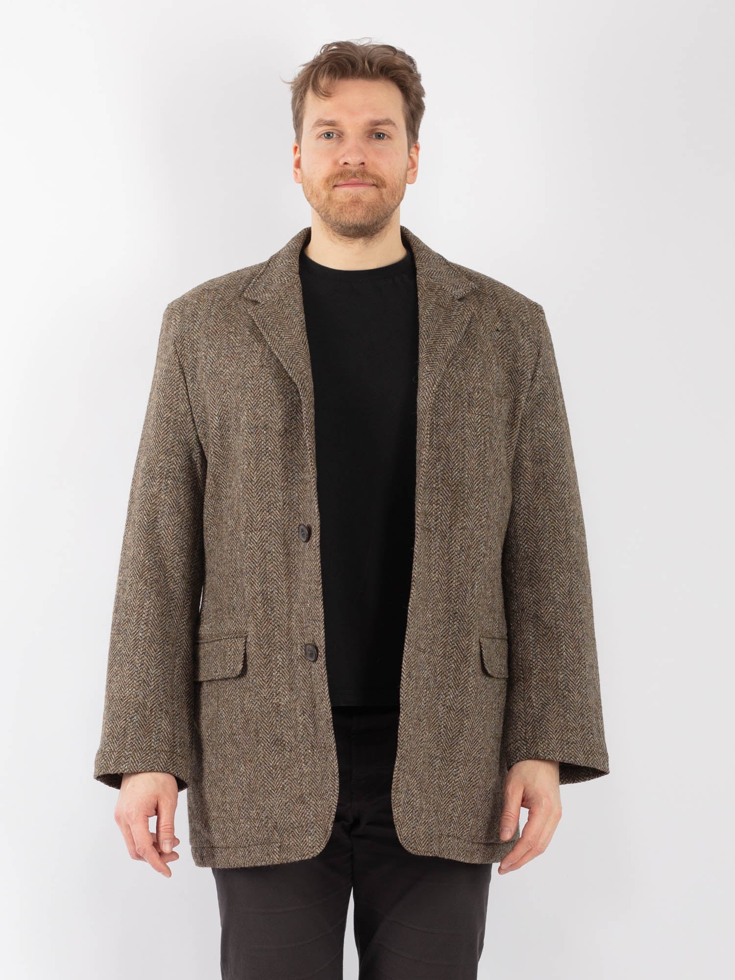 Vintage 90's Men Harris Tweed Jacket in Beige by Northern Grip