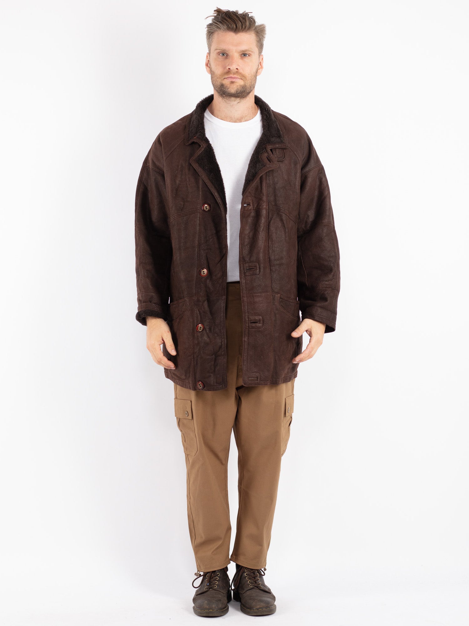 Vintage 90's Men Sheepskin Coat in Brown by Northern Grip