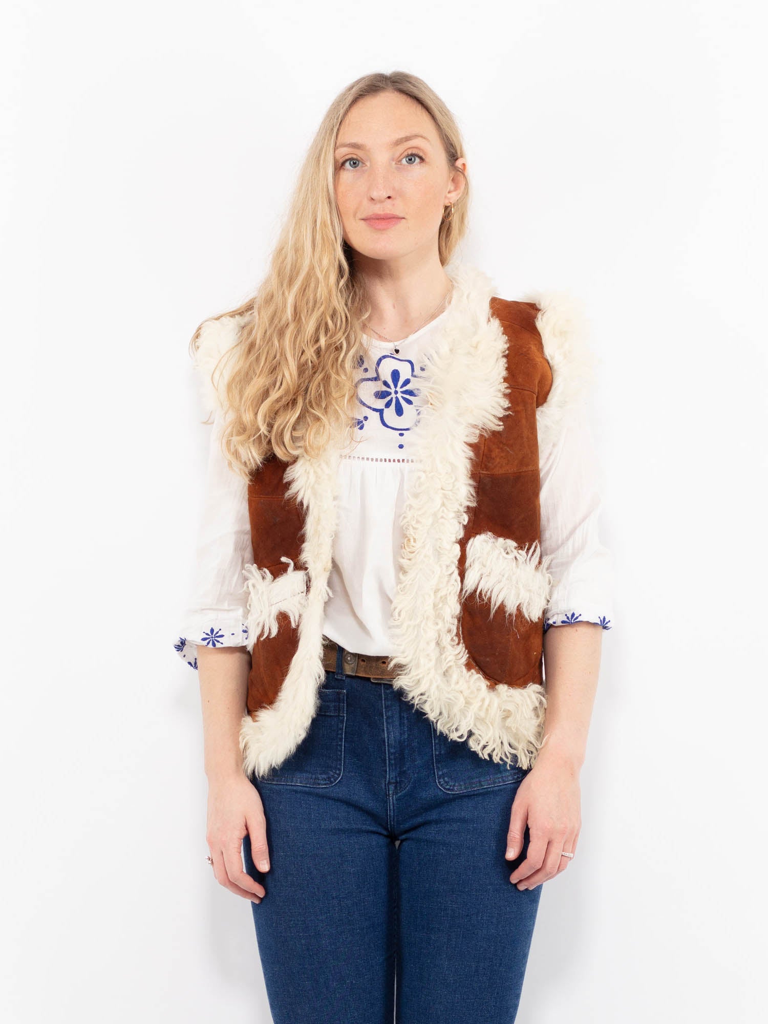 Vintage 90's Women Sheepskin Vest in Brown by Northern Grip