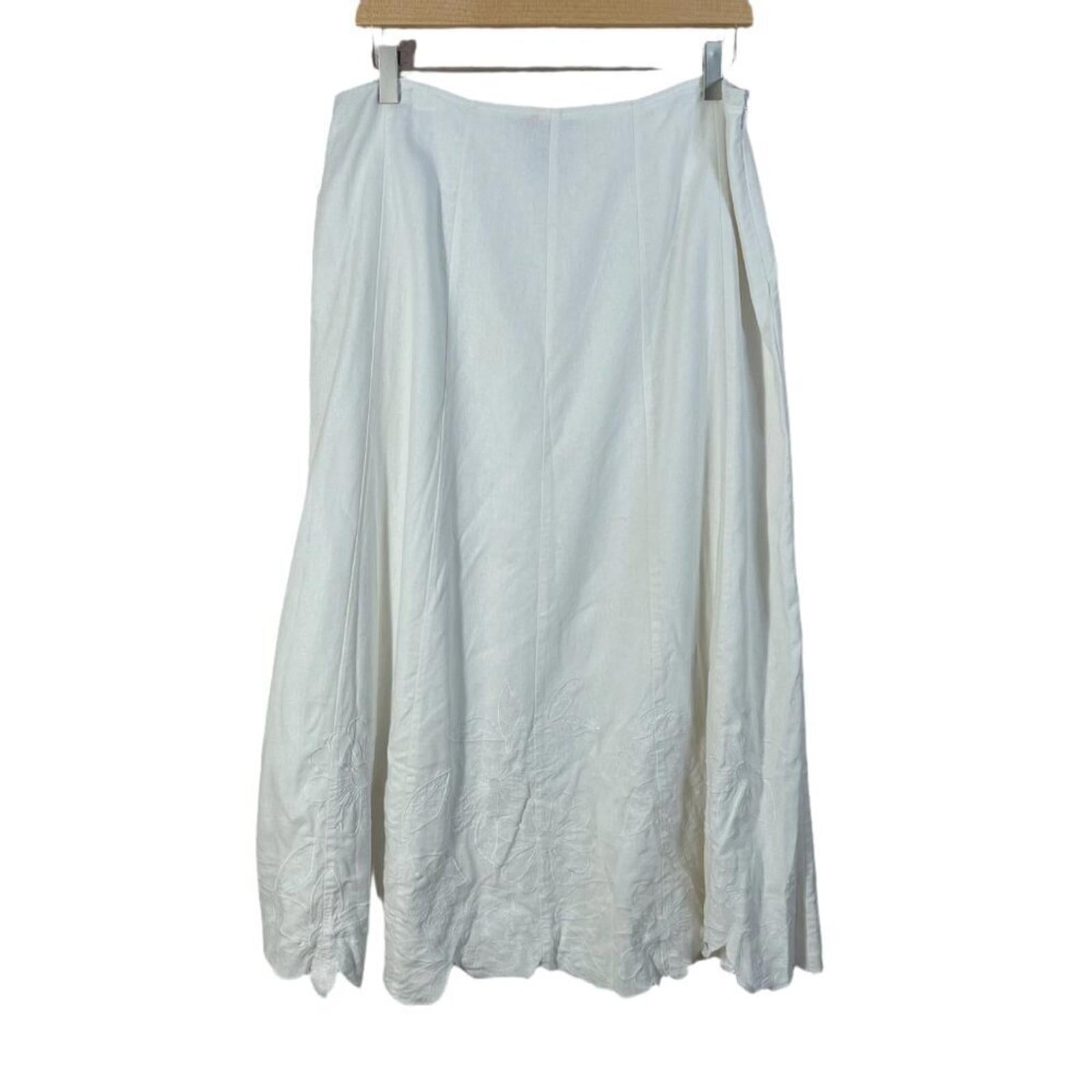 y2k Vintage White Linen Floral Embroidered Maxi Skirt Women's Size 8 by Hot Girl Secondhand